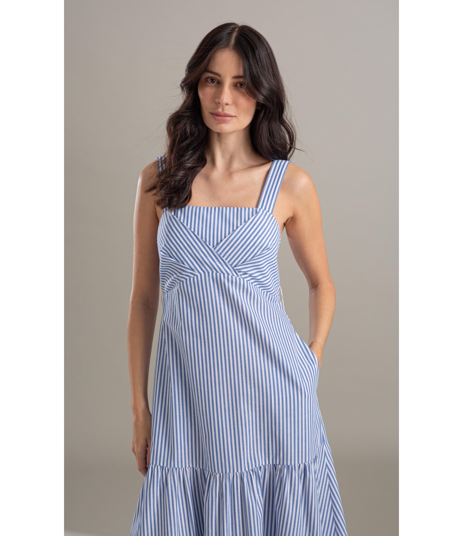 Vestido Marina Algodao Listrado Azul Bic