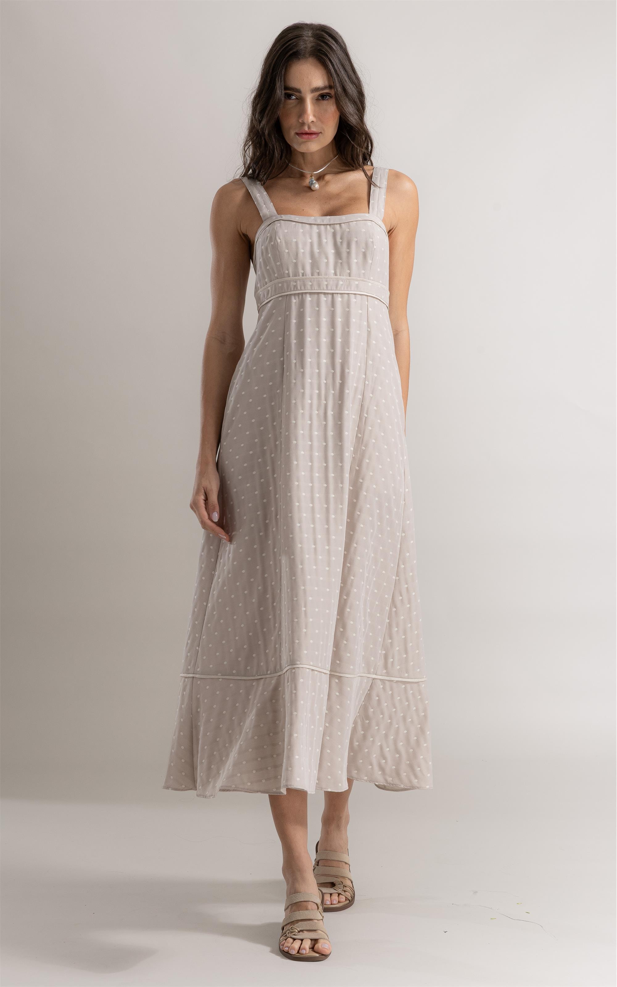 Vestido Mavie Poá Pingo Natural