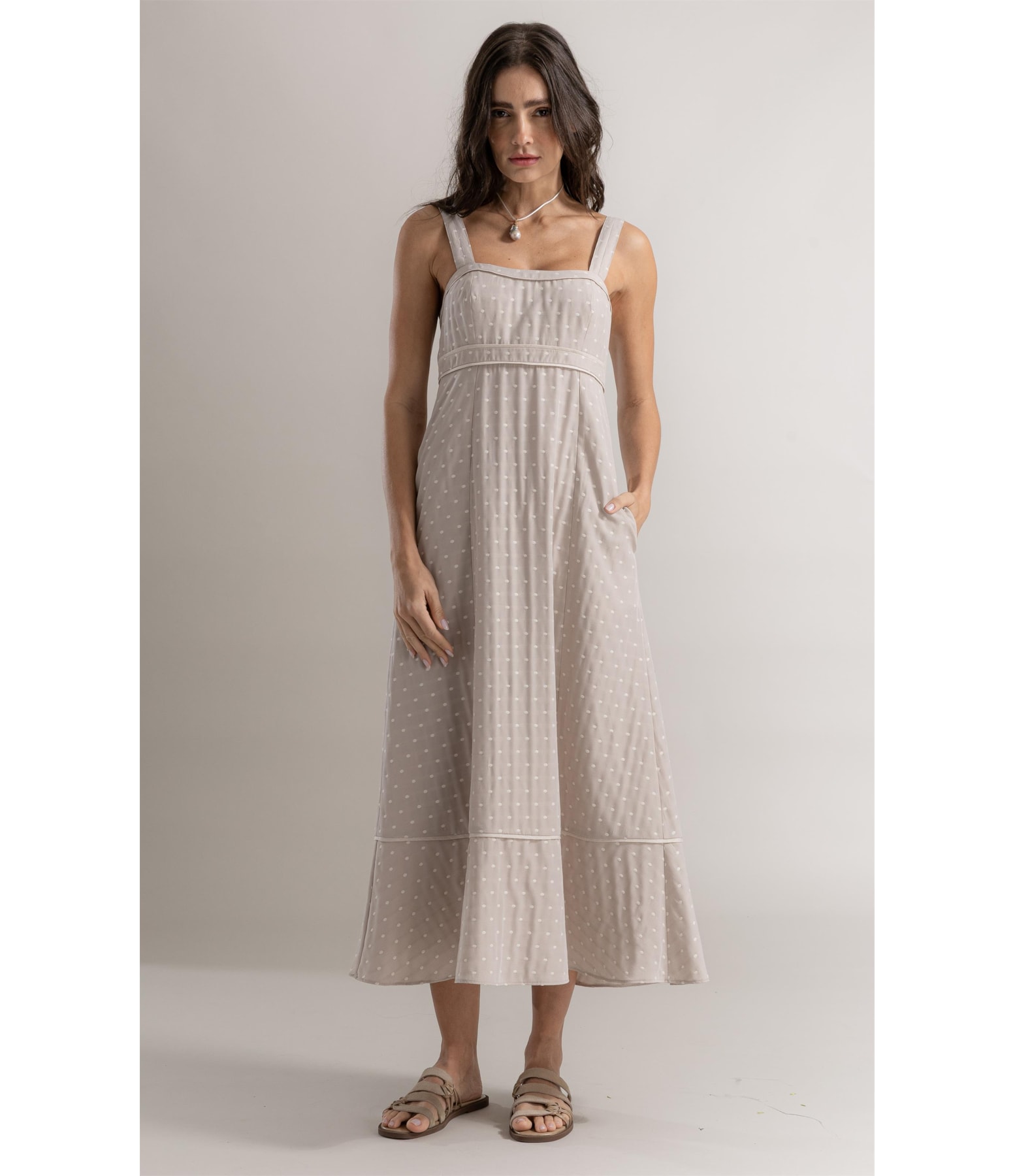 Vestido Mavie Poá Pingo Natural