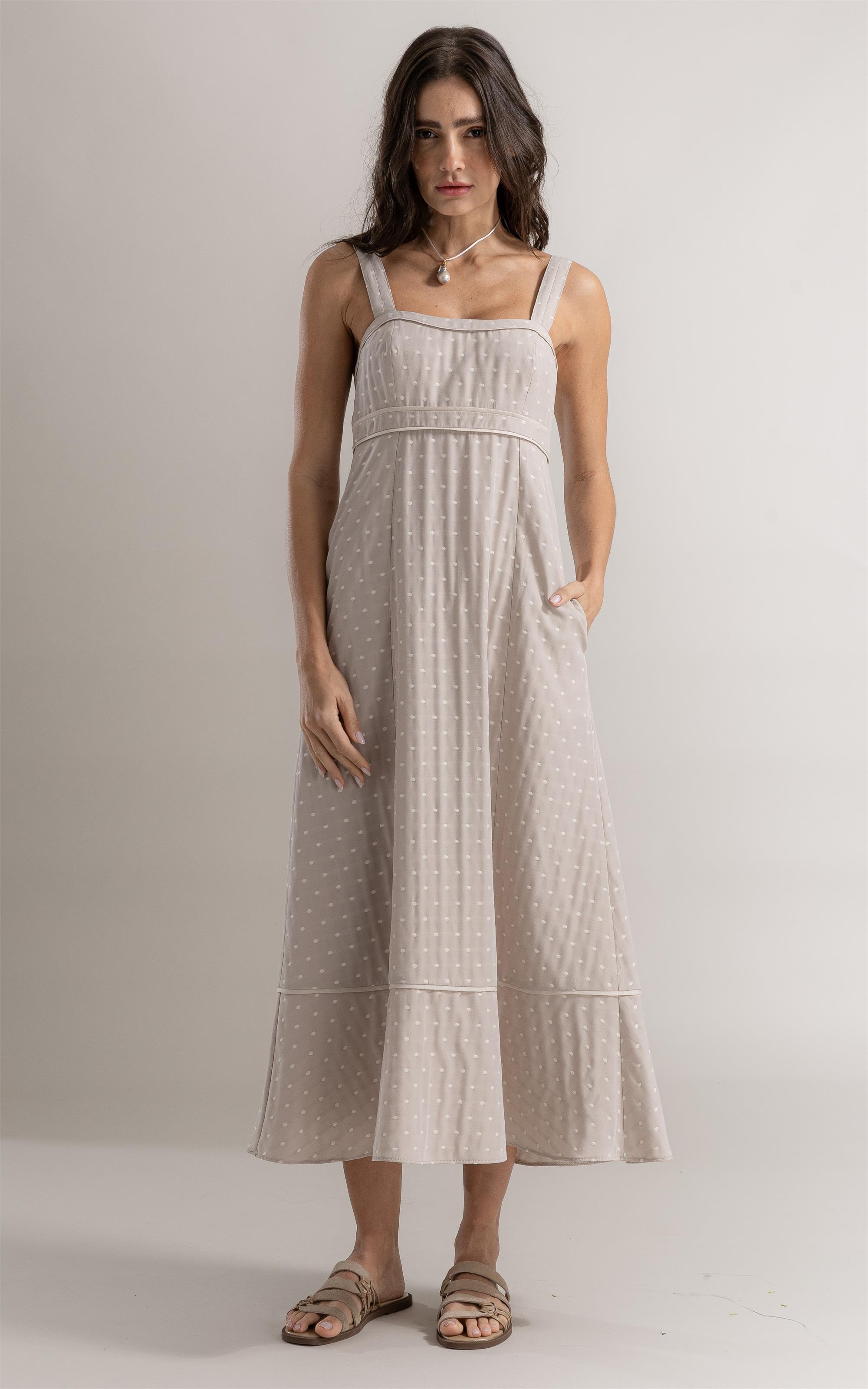 Vestido Mavie Poá Pingo Natural