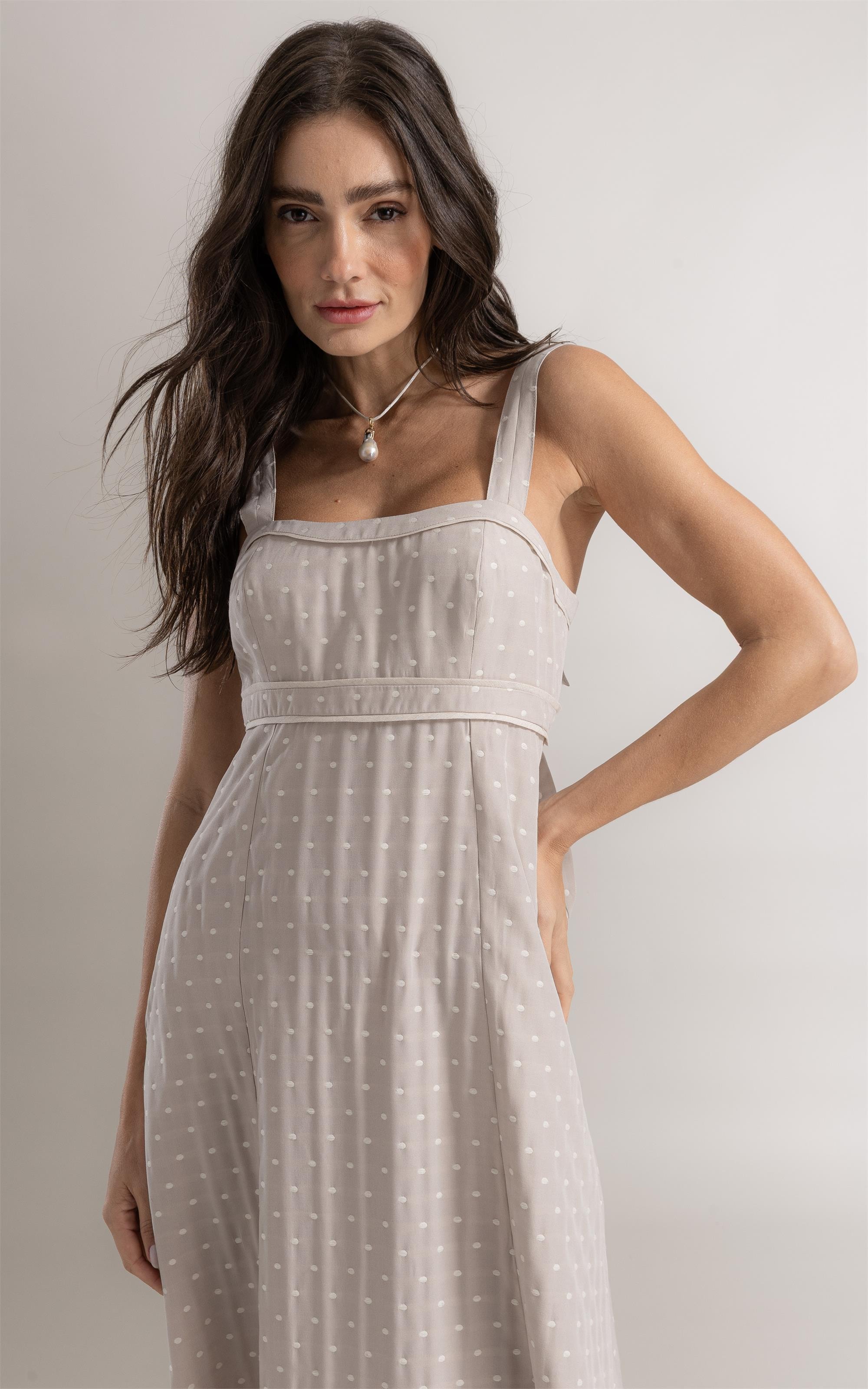 Vestido Mavie Poá Pingo Natural