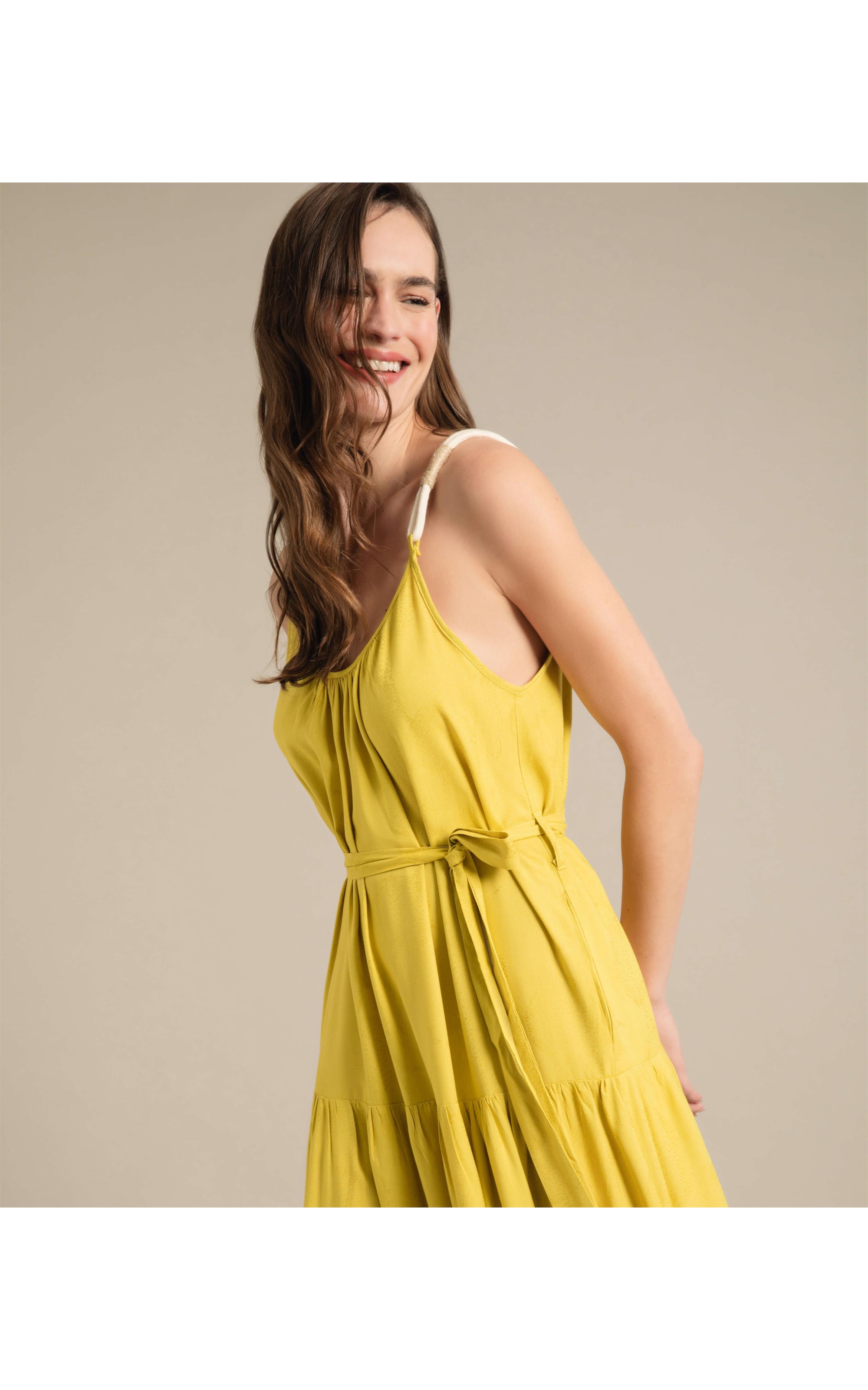 Vestido Muriel Jaquard Água Viva Viscose Lemon