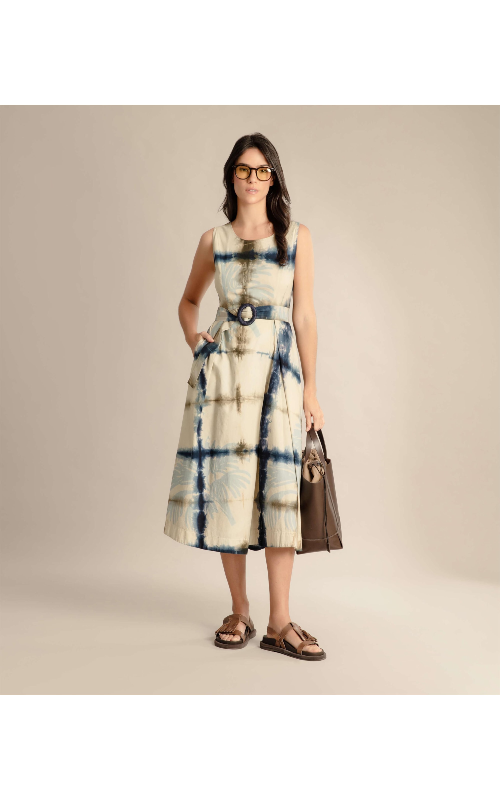 Vestido Nara Tie Dye Leaves Marinho