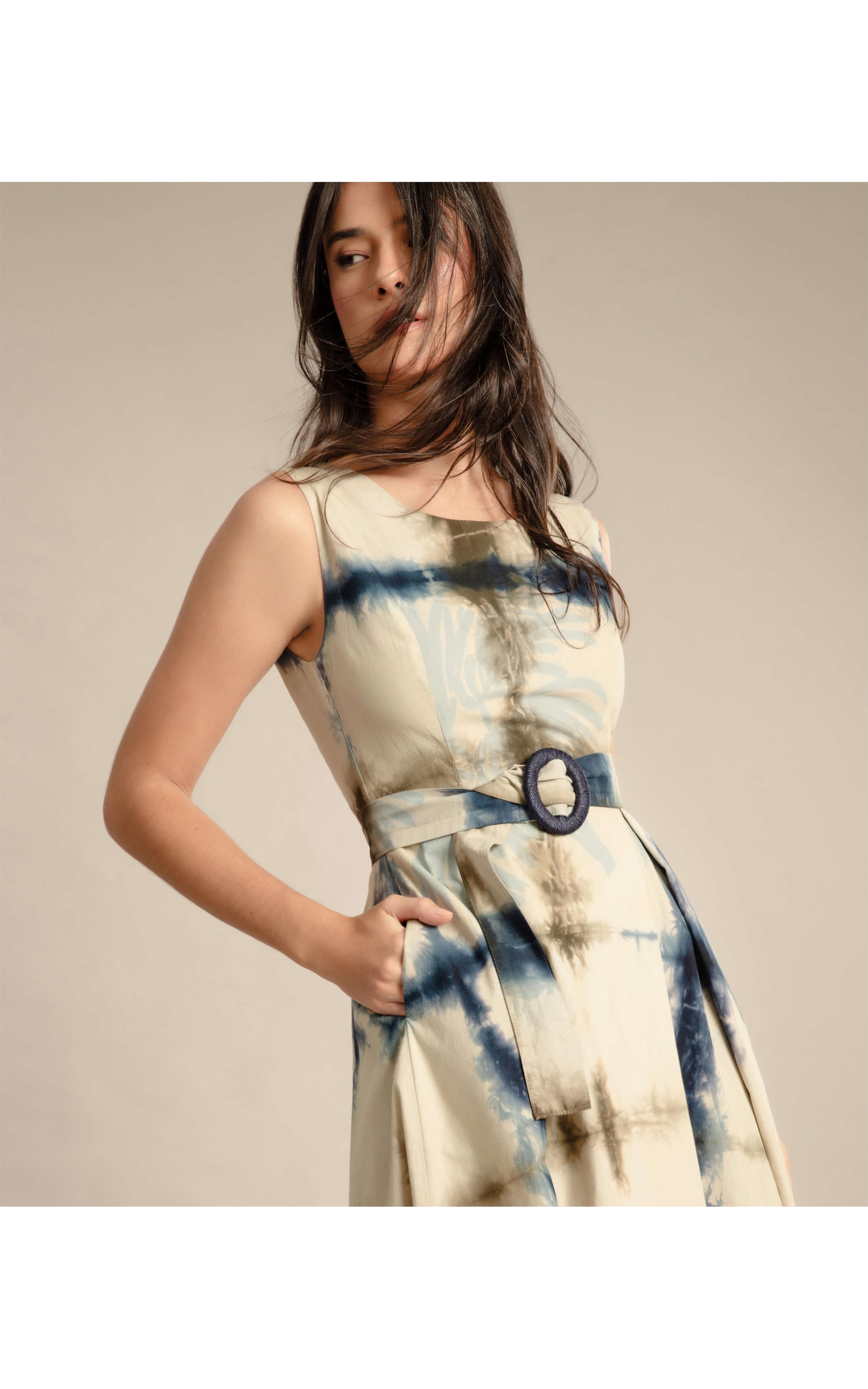 Vestido Nara Tie Dye Leaves Marinho