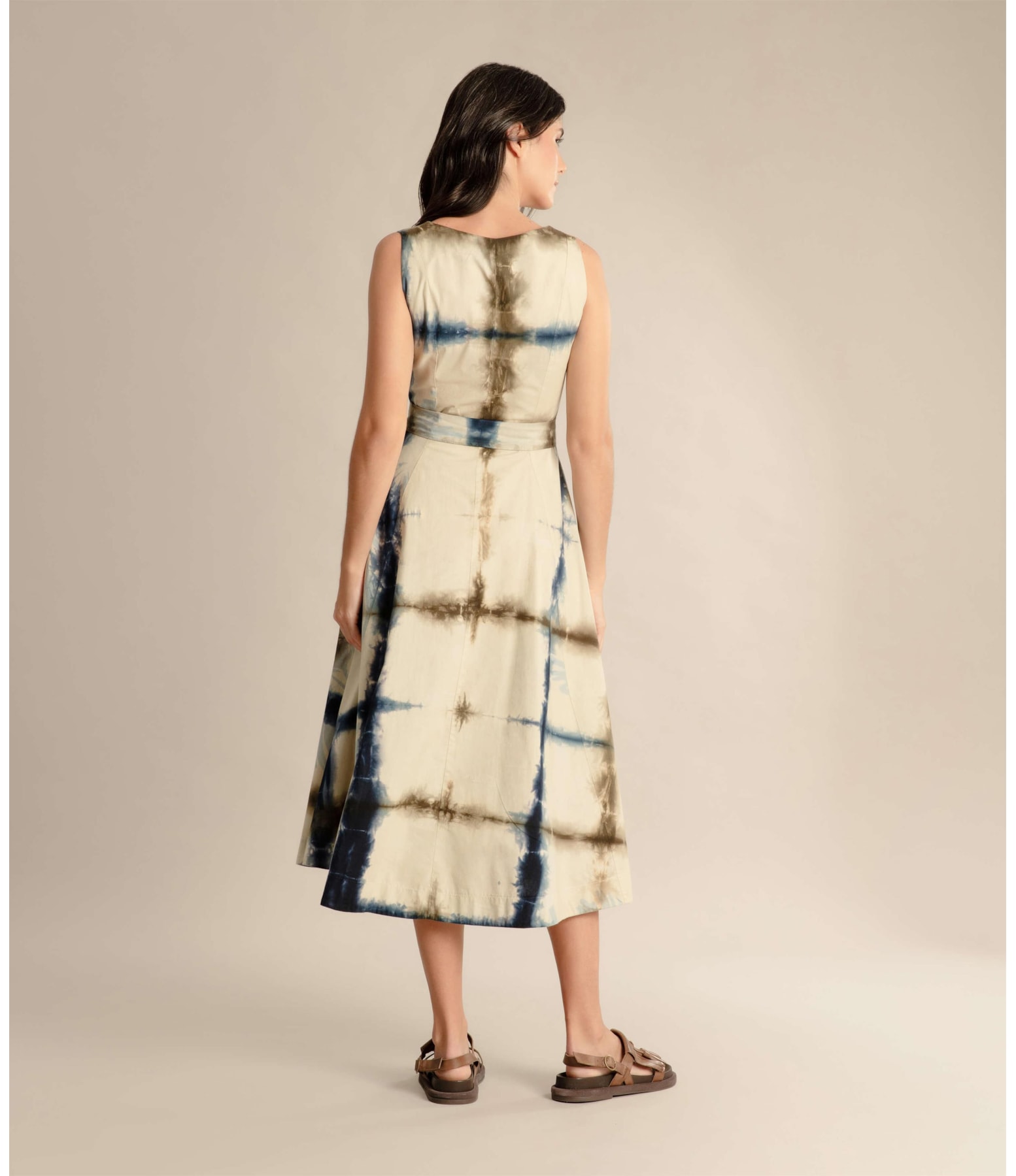 Vestido Nara Tie Dye Leaves Marinho