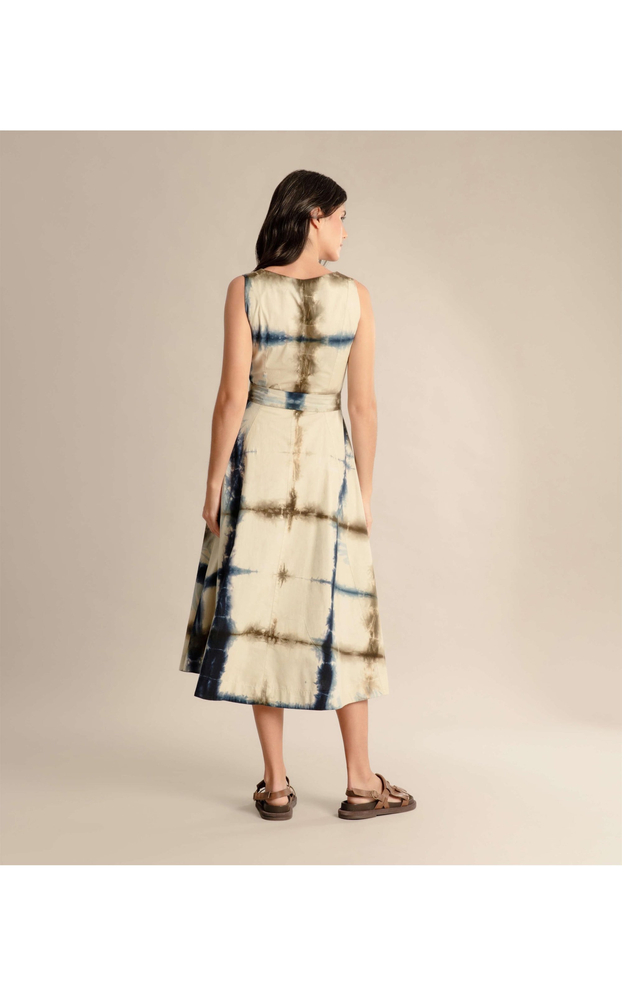 Vestido Nara Tie Dye Leaves Marinho