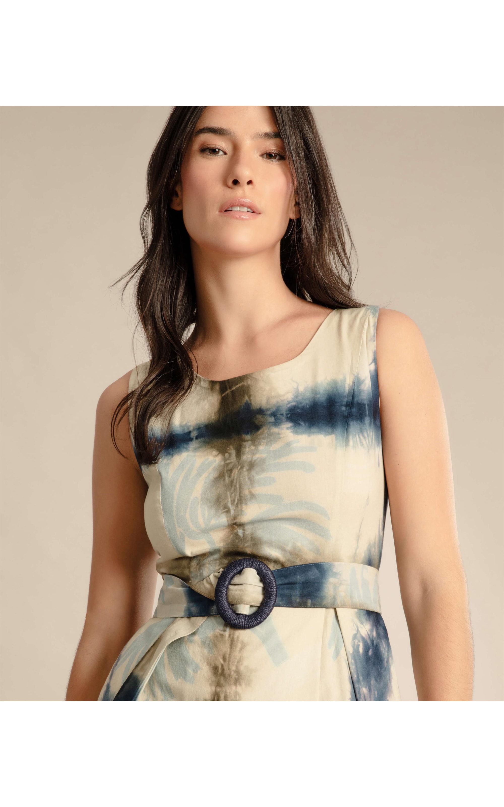 Vestido Nara Tie Dye Leaves Marinho