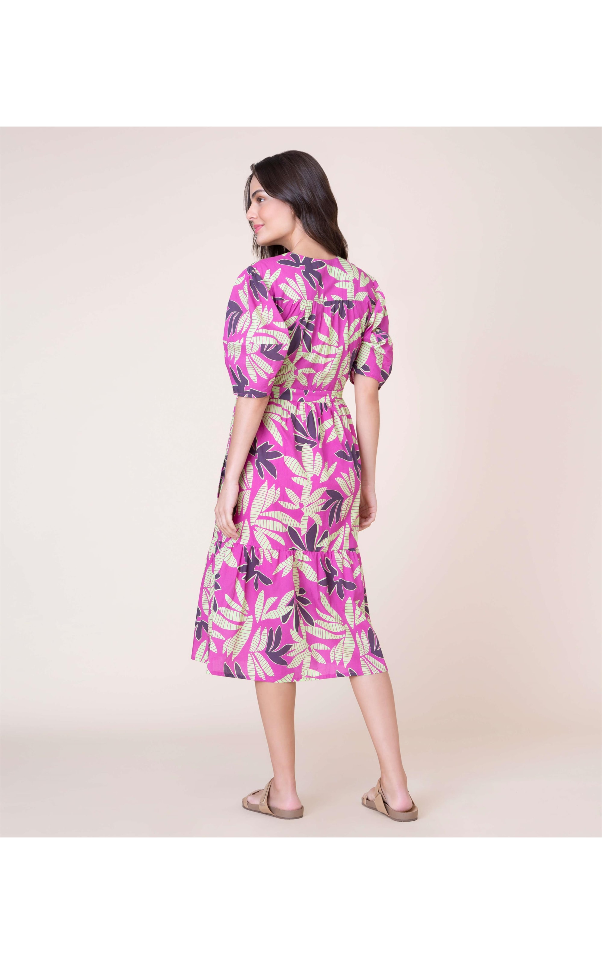  Vestido New Zakki Est Folhas Magenta