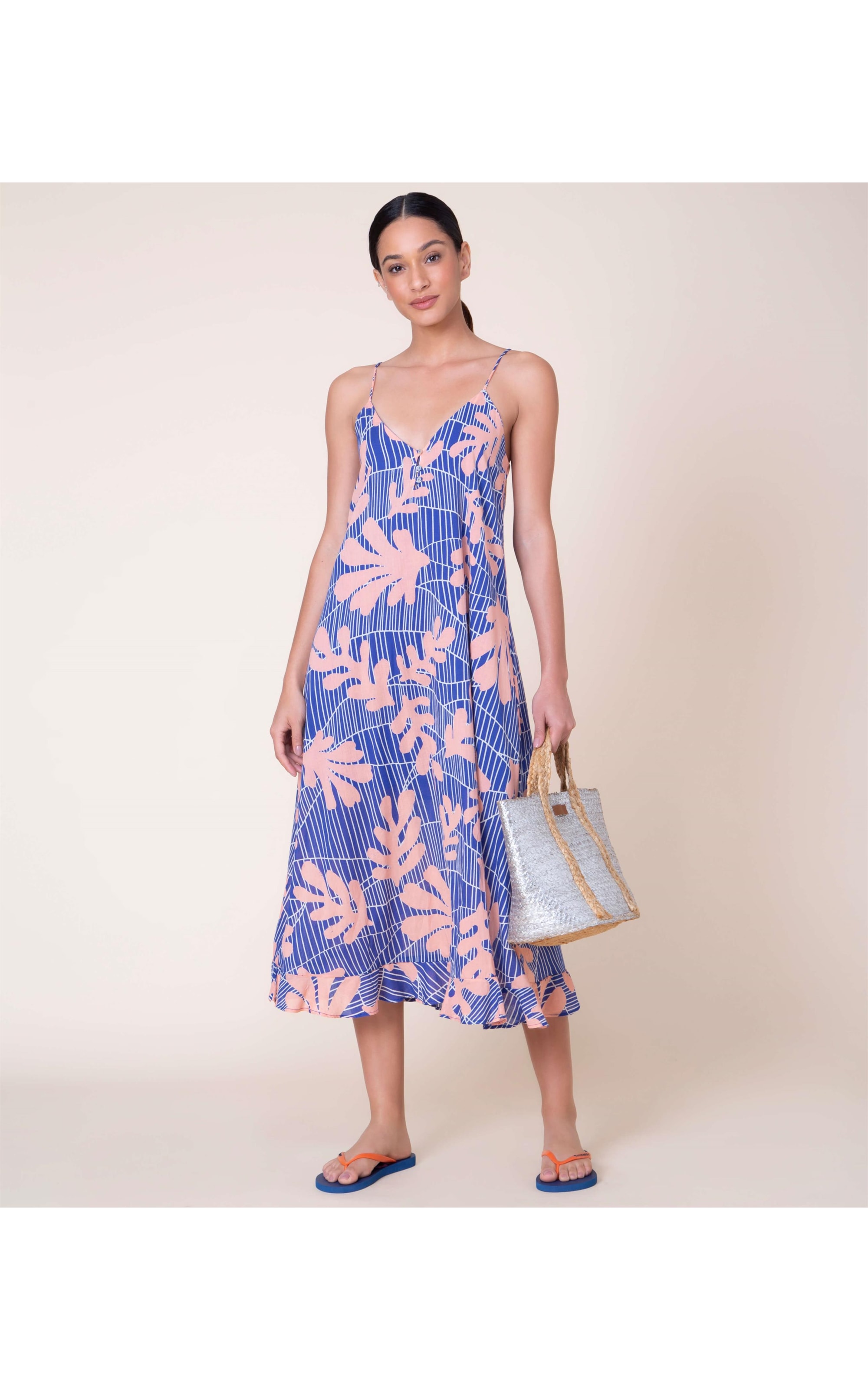 Vestido Pompei Voil Algas Azul Bic