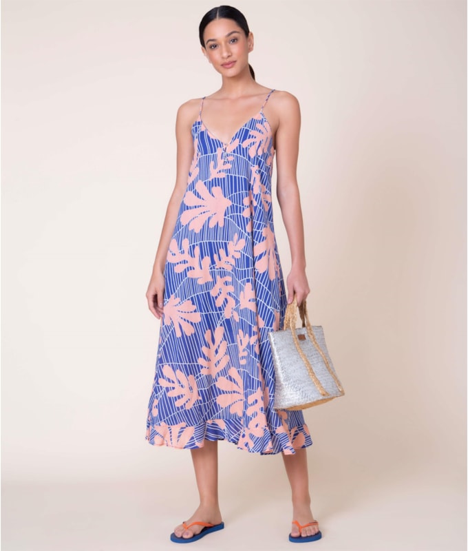Vestido Pompei Voil Algas Azul Bic
