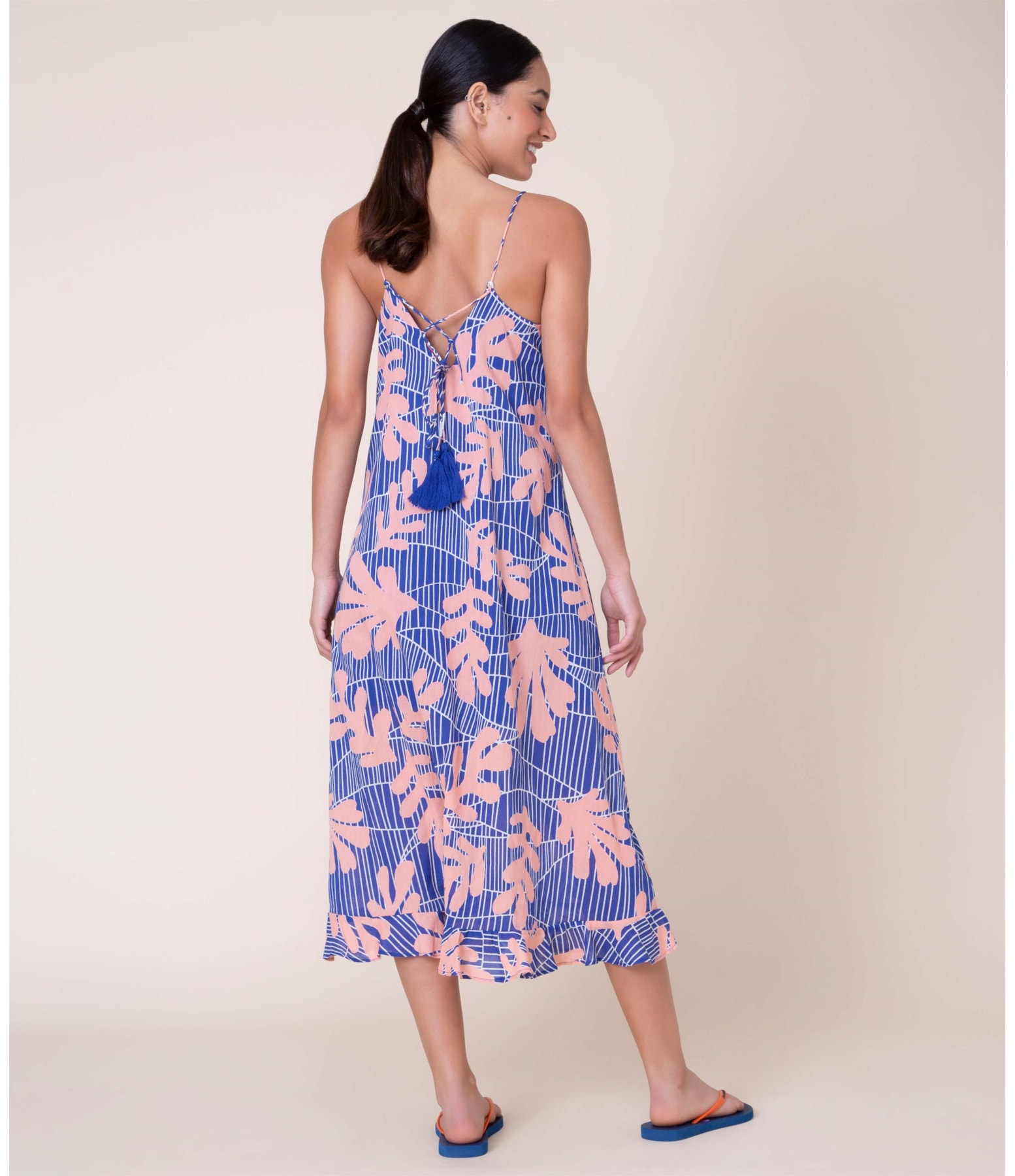 Vestido Pompei Voil Algas Azul Bic