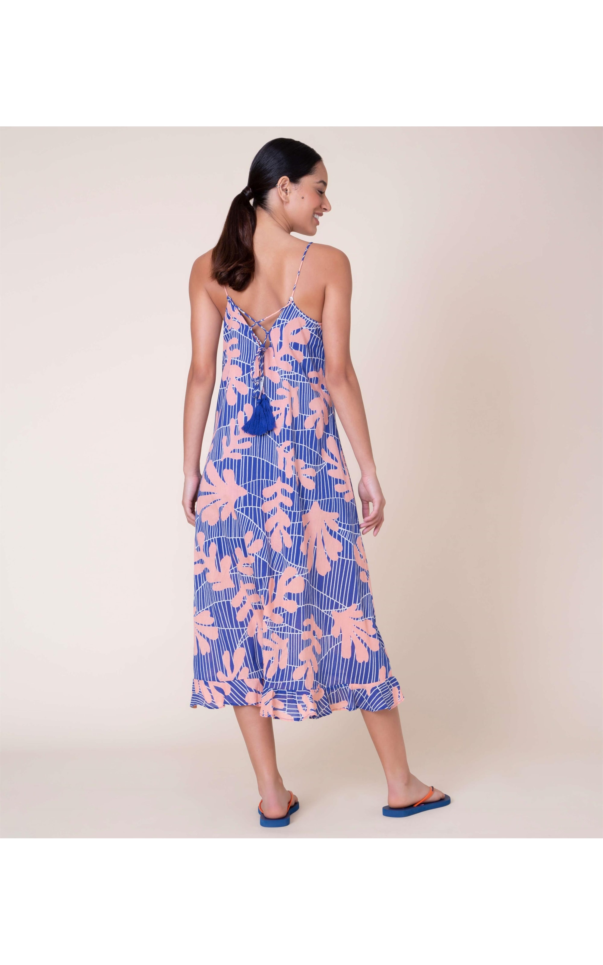 Vestido Pompei Voil Algas Azul Bic