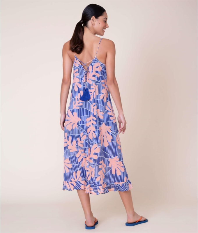 Vestido Pompei Voil Algas Azul Bic