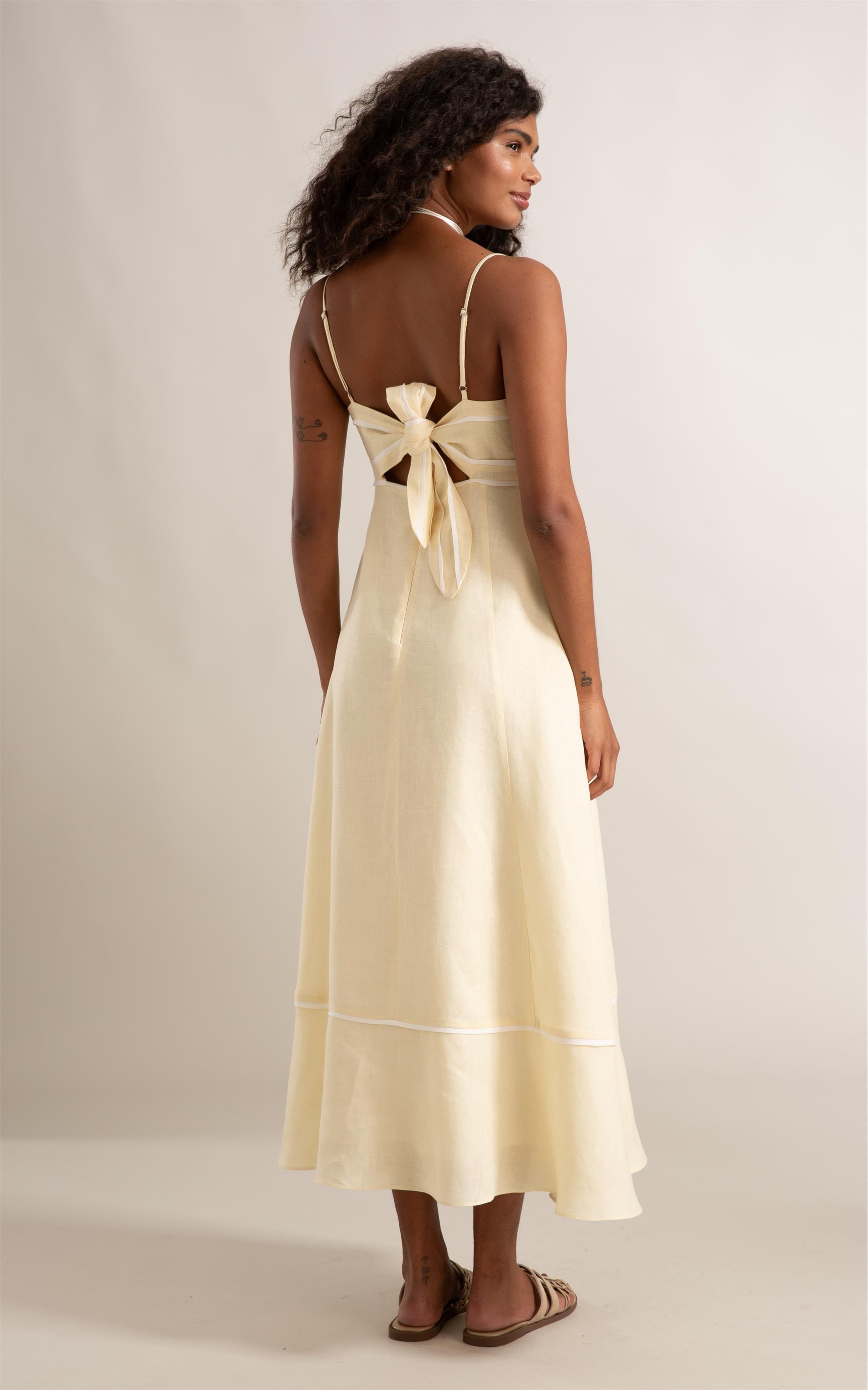 Vestido Puro Linho Amarelo Claro