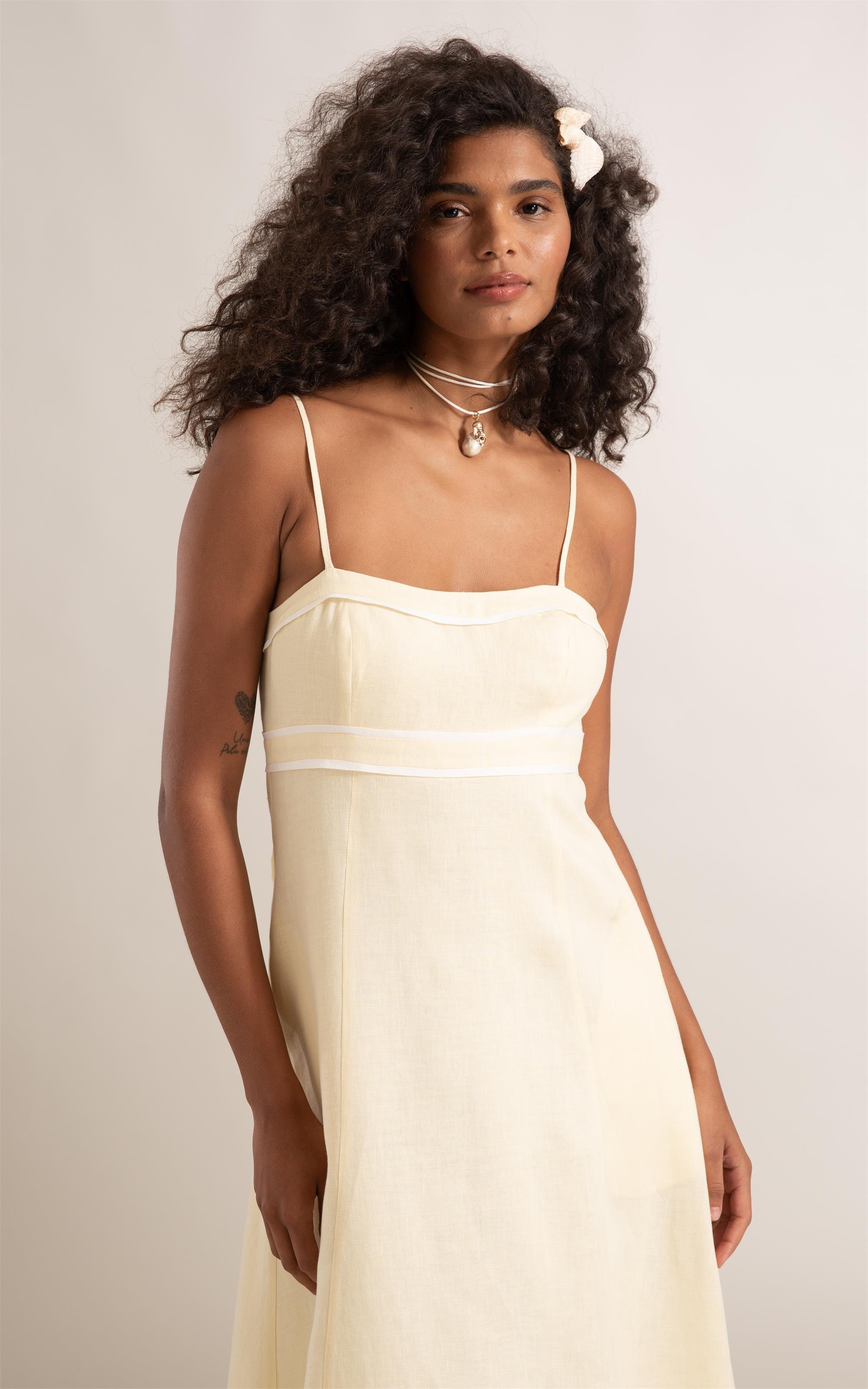 Vestido Puro Linho Amarelo Claro