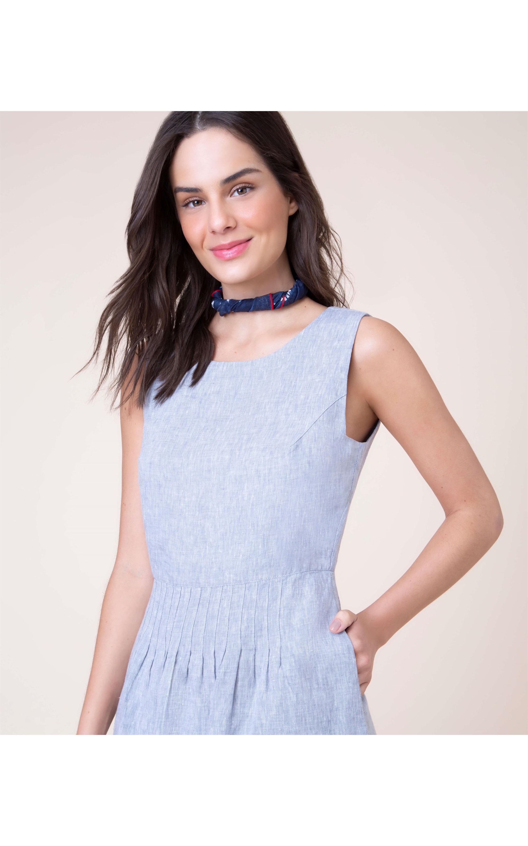 Vestido  Puro Linho Cora Cross Dye Silver Gray