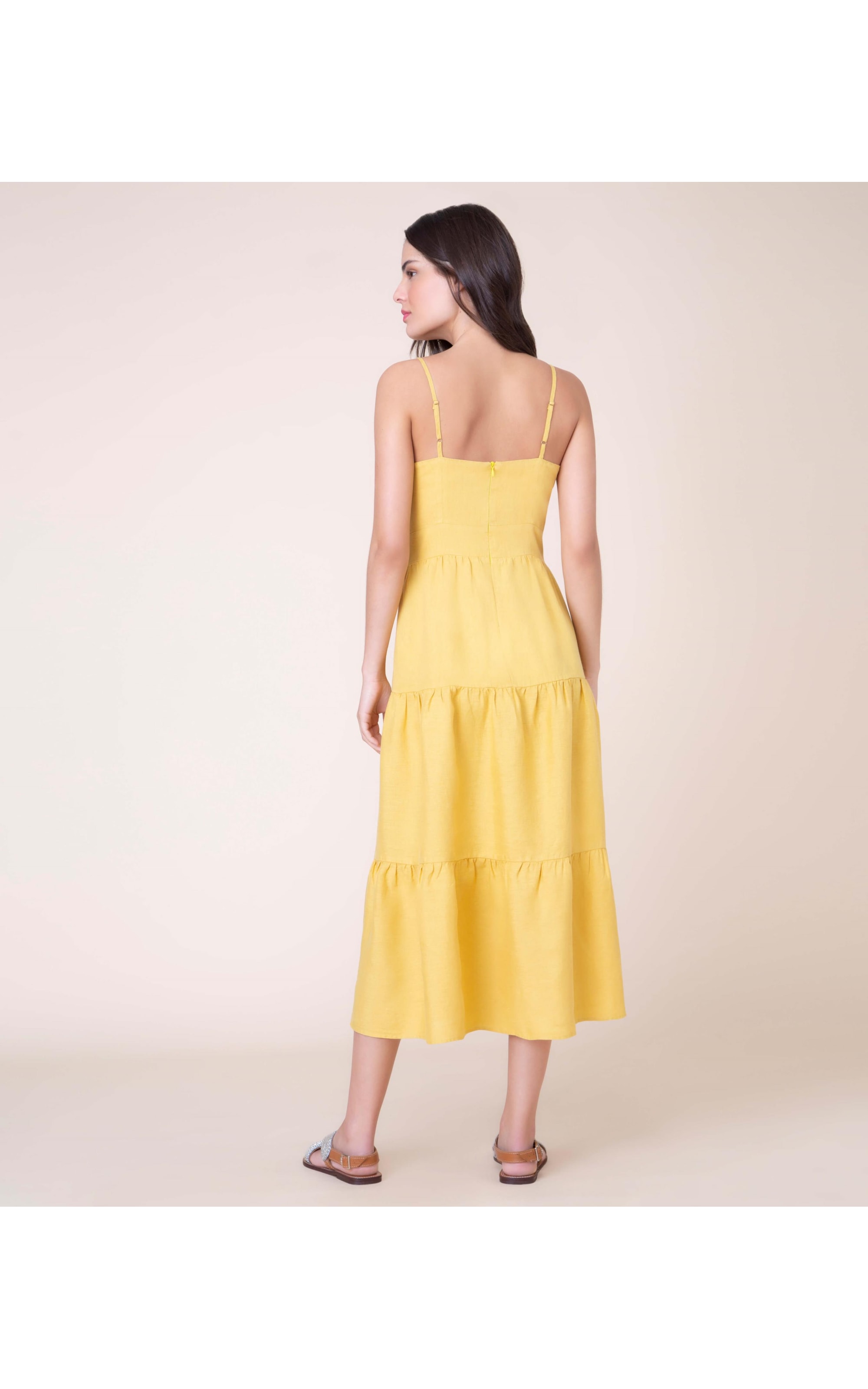 Vestido Puro Linho  Florida Amarelo