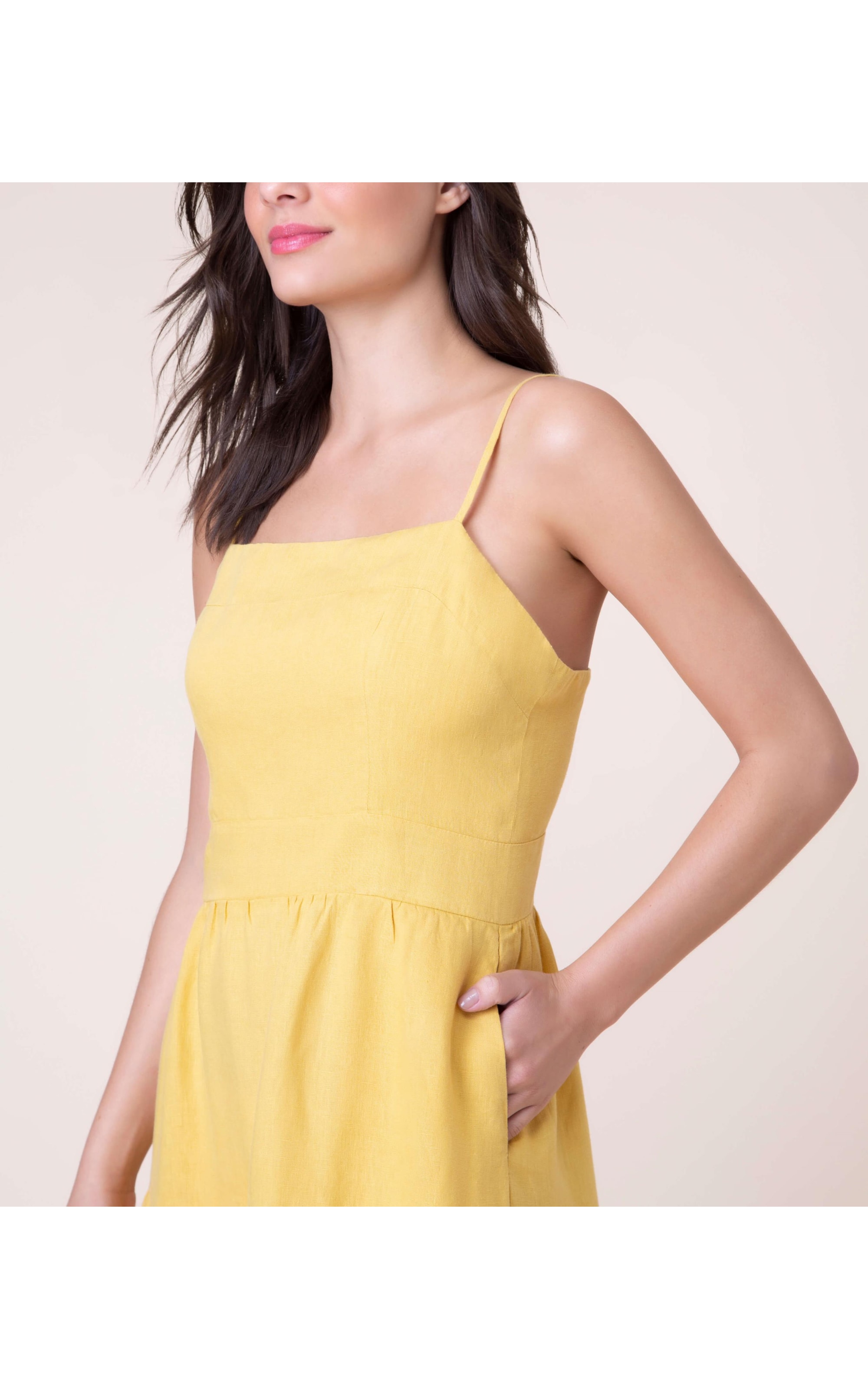 Vestido Puro Linho  Florida Amarelo