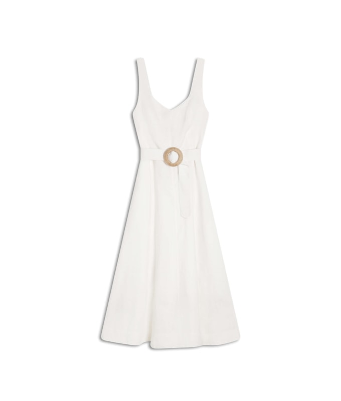 Vestido  Puro Linho Gemma  Liso Branco
