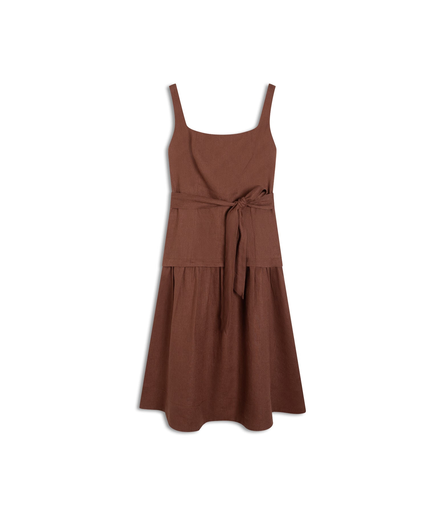 Vestido  Puro Linho Livia  Liso Tabaco