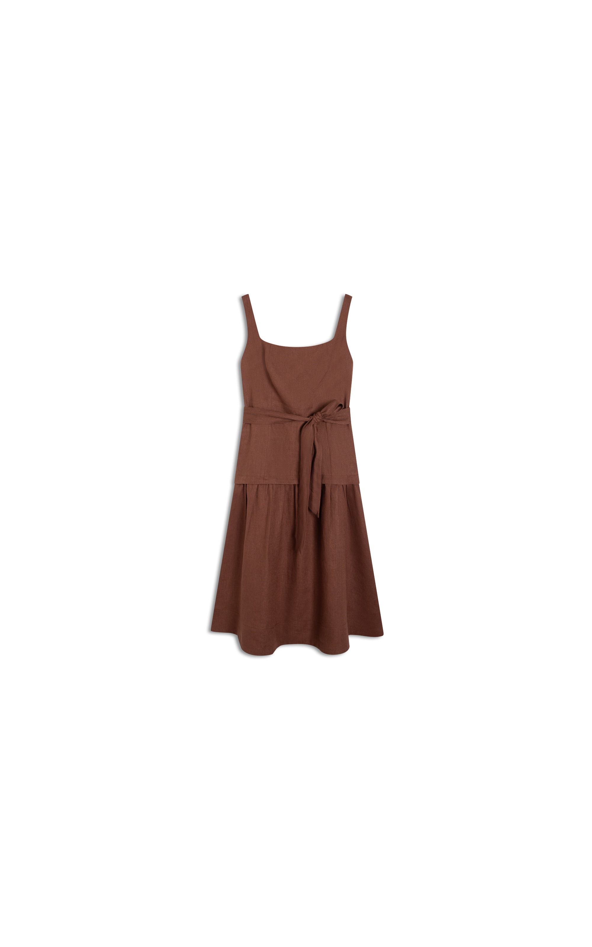 Vestido  Puro Linho Livia  Liso Tabaco
