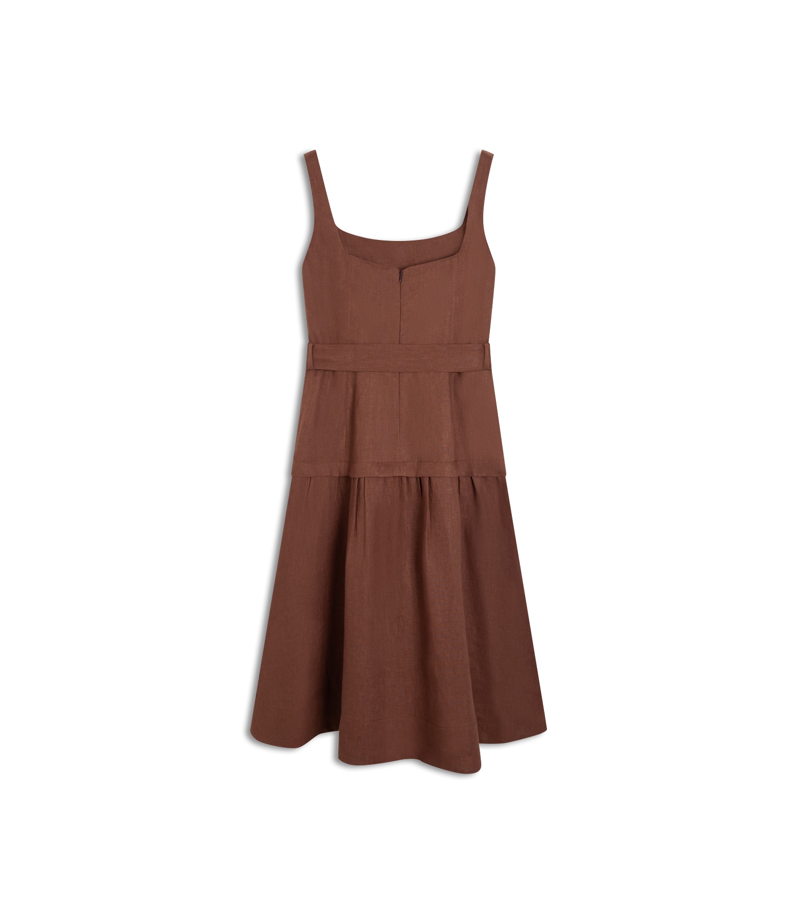 Vestido  Puro Linho Livia  Liso Tabaco