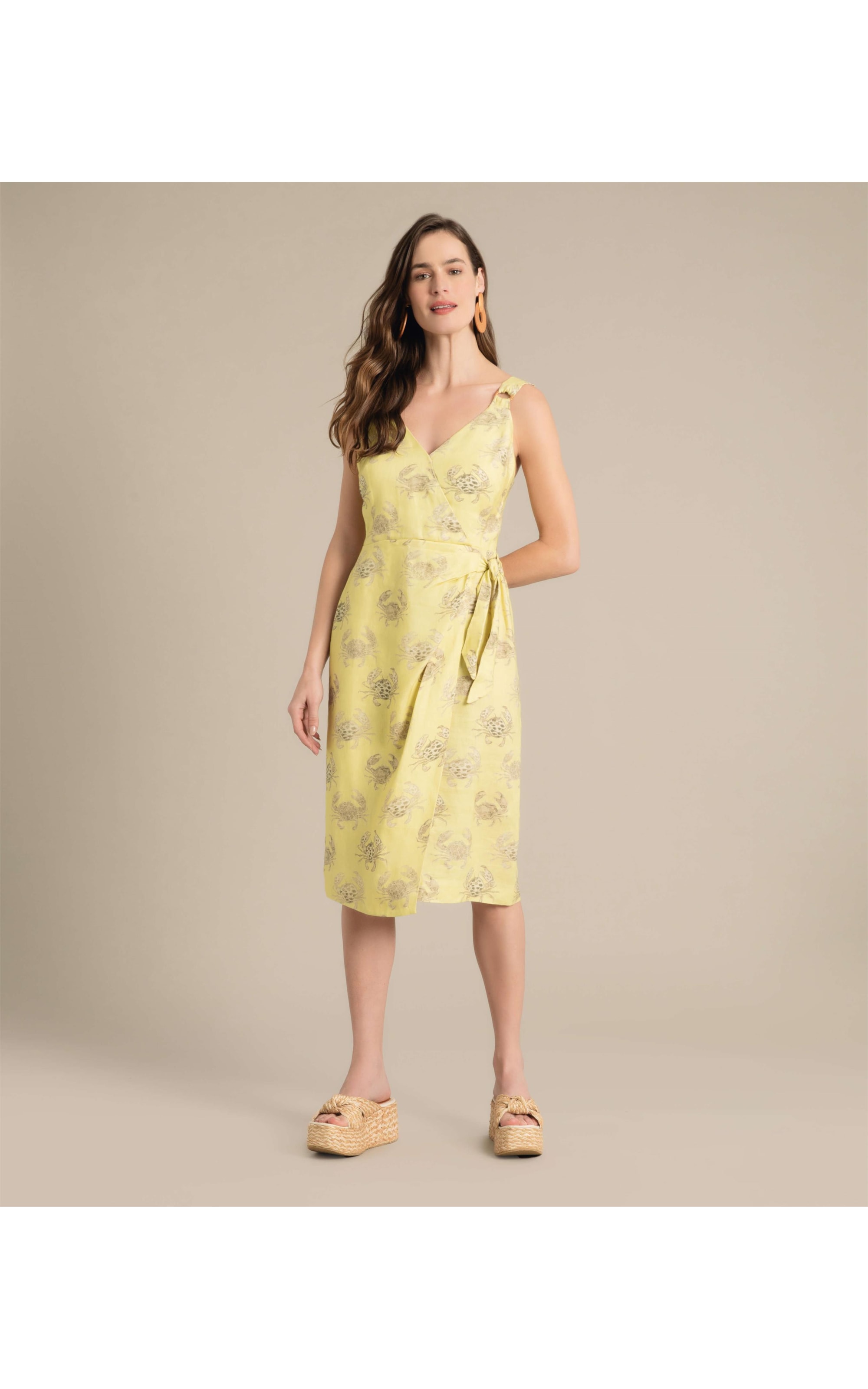 Vestido  Puro Linho Maru  Est Water Crab Lemon