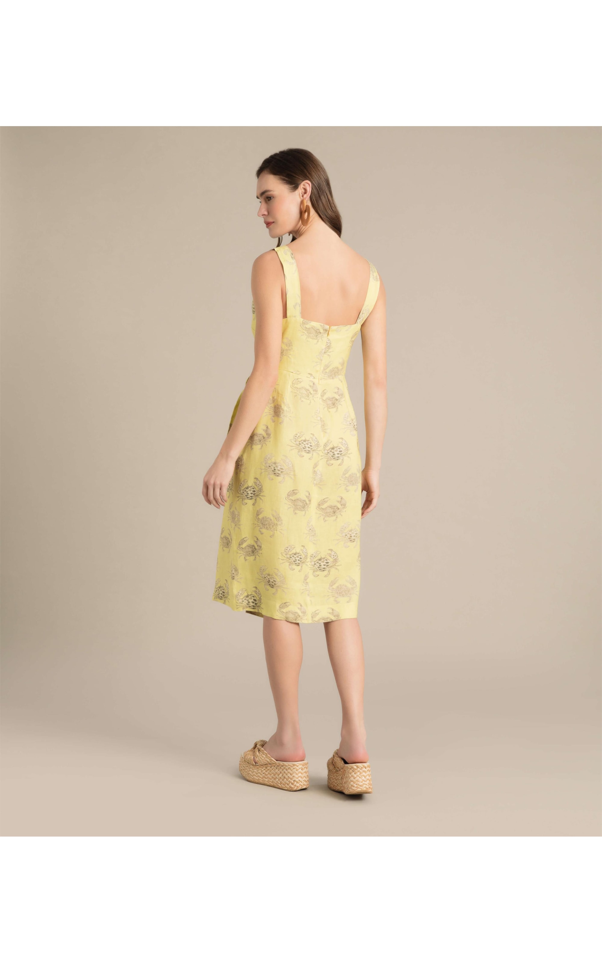 Vestido  Puro Linho Maru  Est Water Crab Lemon