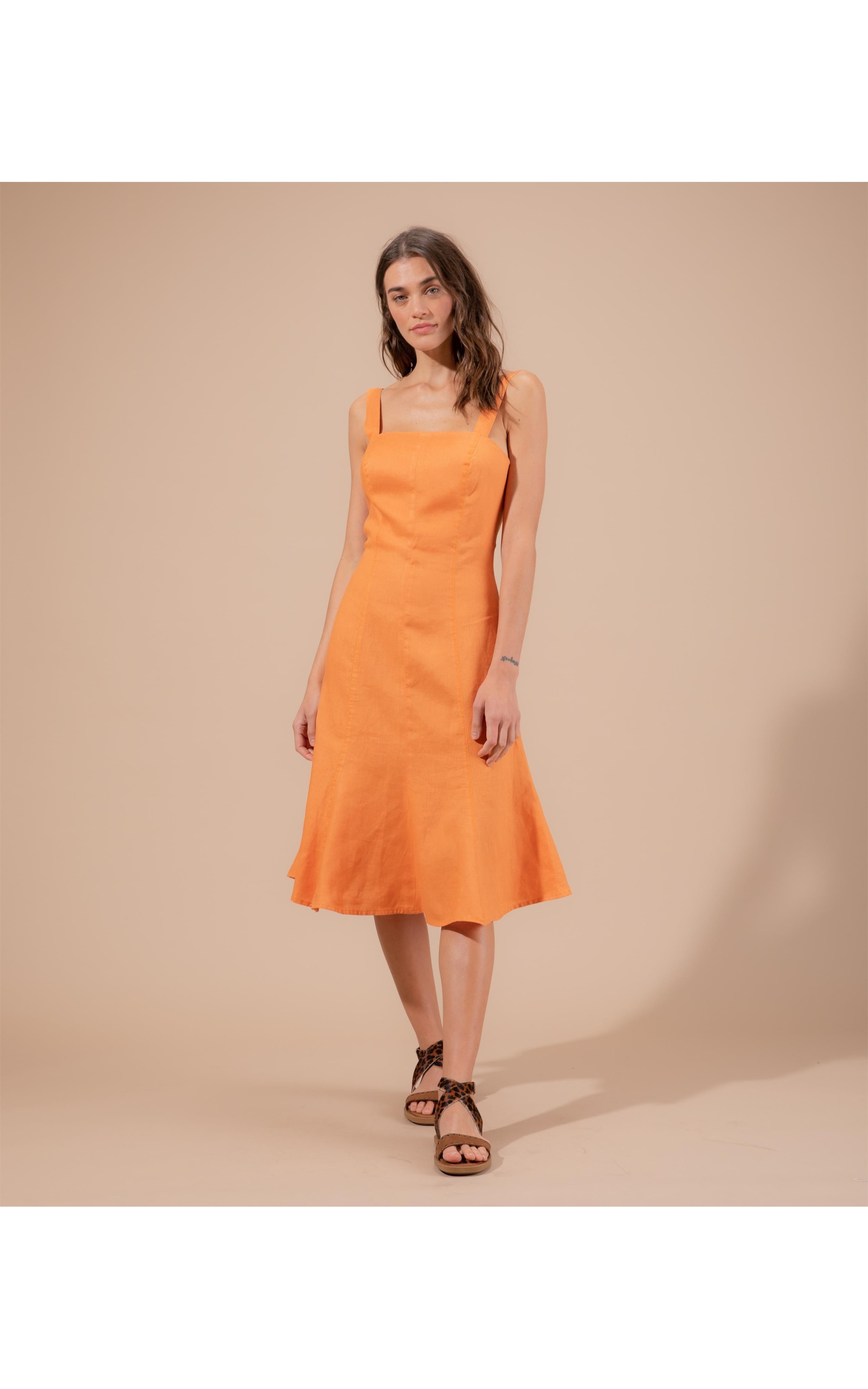 Vestido  Puro Linho  Naples Laranja