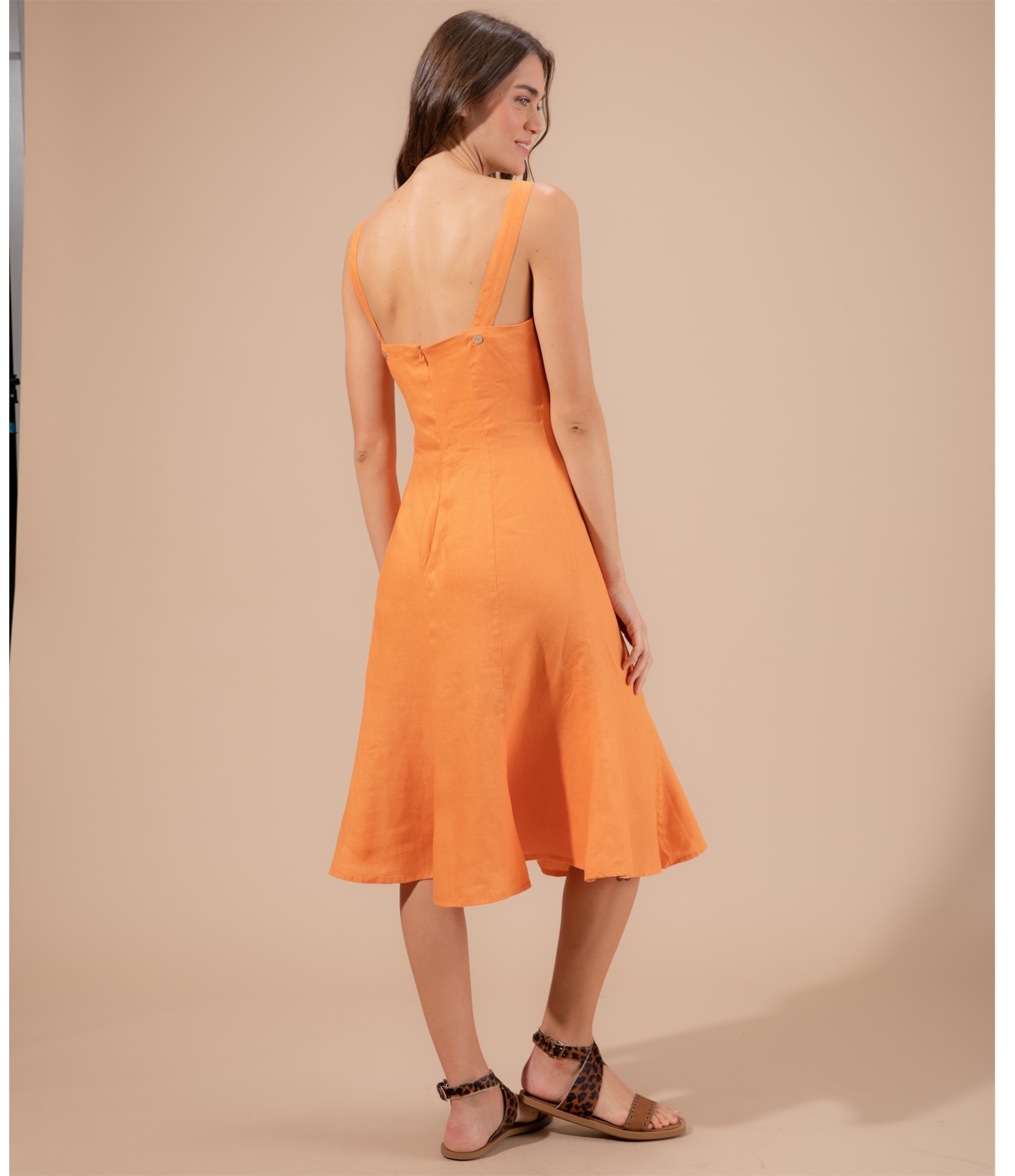 Vestido  Puro Linho  Naples Laranja