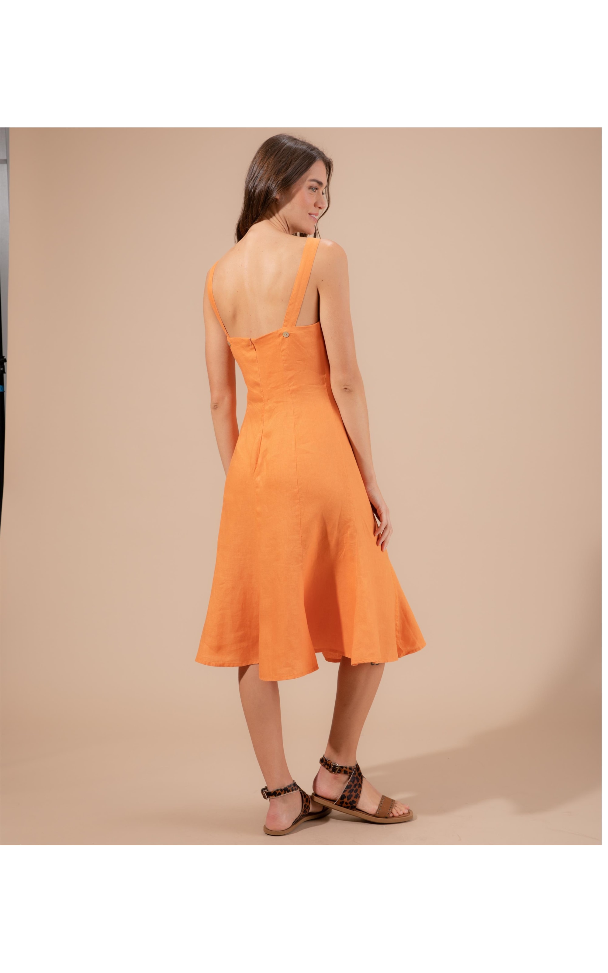 Vestido  Puro Linho  Naples Laranja