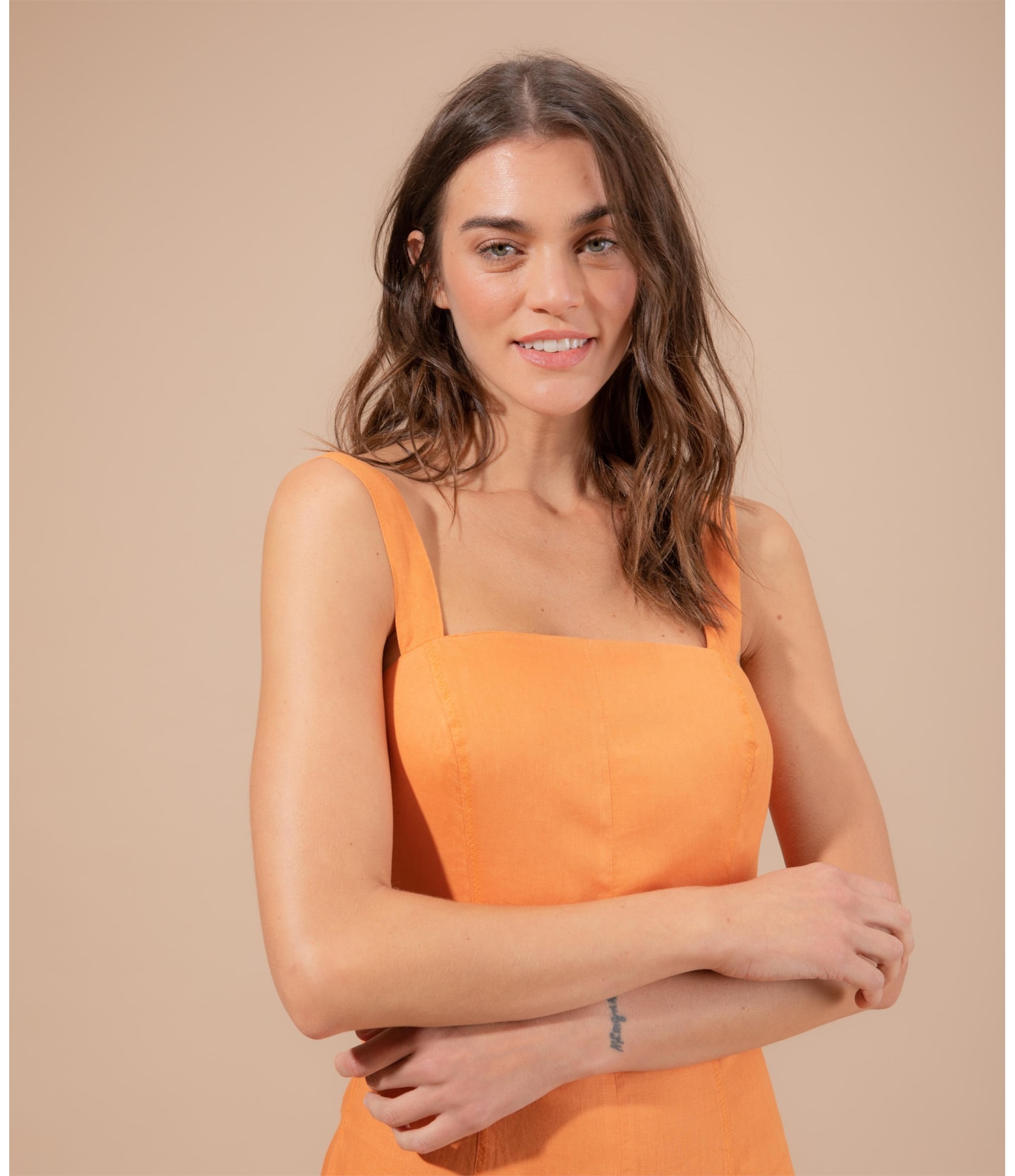 Vestido  Puro Linho  Naples Laranja