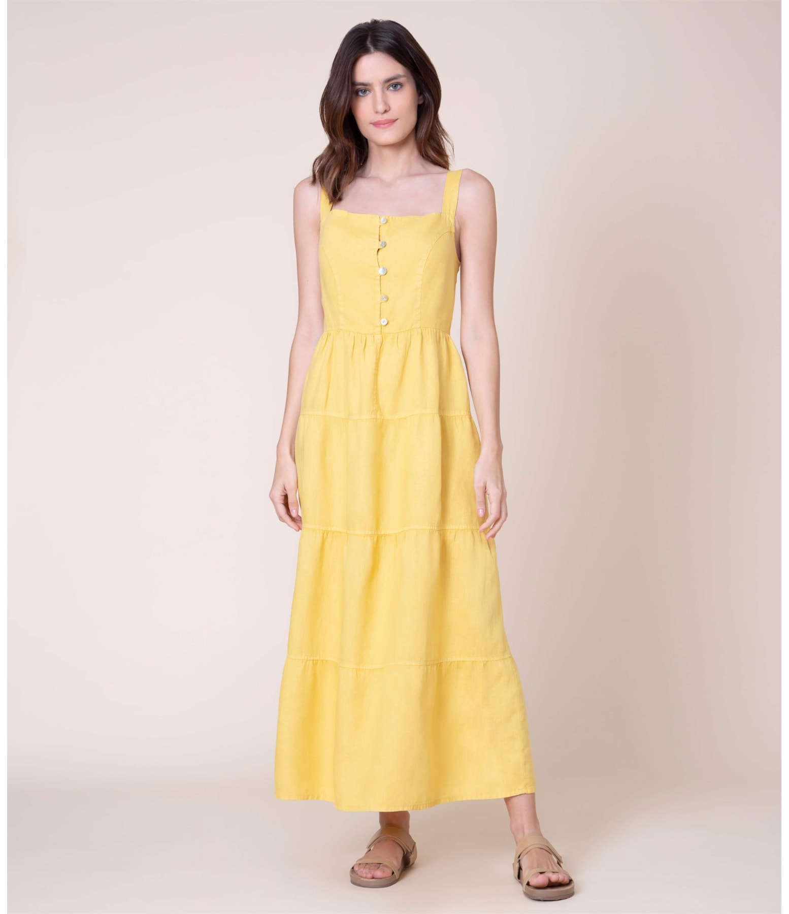 Vestido Puro Linho   Paris Mostarda