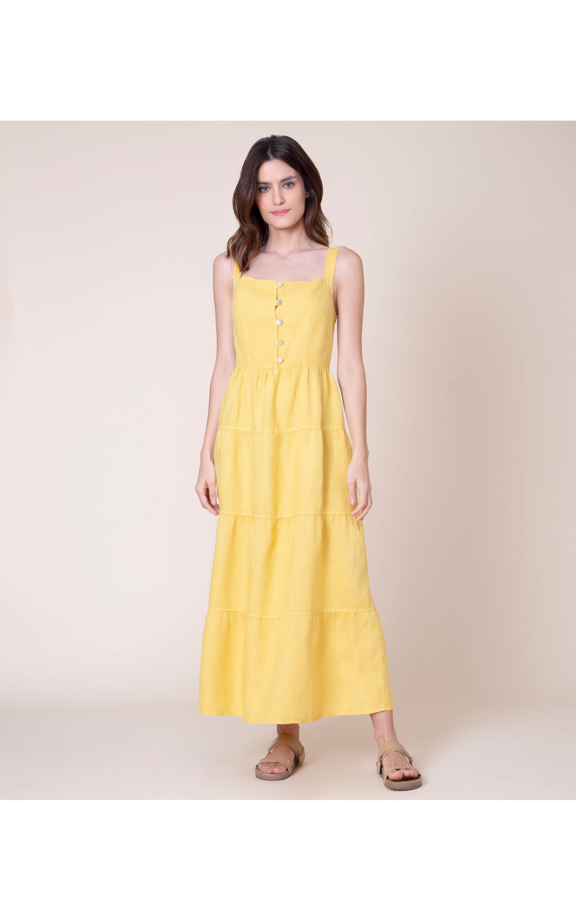Vestido Puro Linho   Paris Mostarda