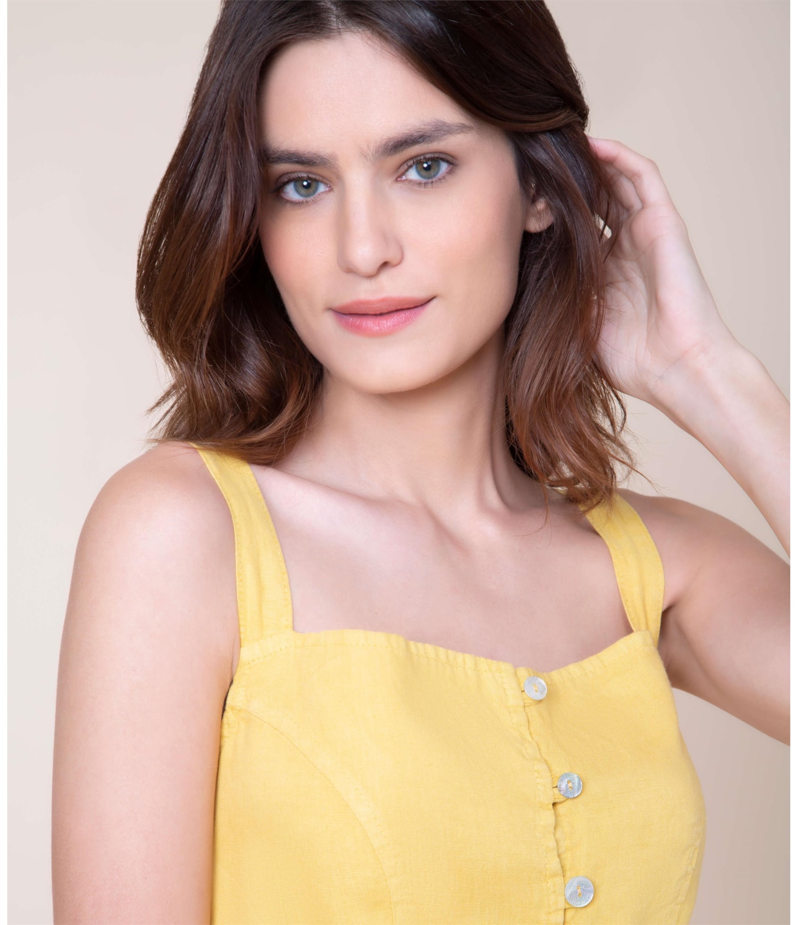 Vestido Puro Linho   Paris Mostarda