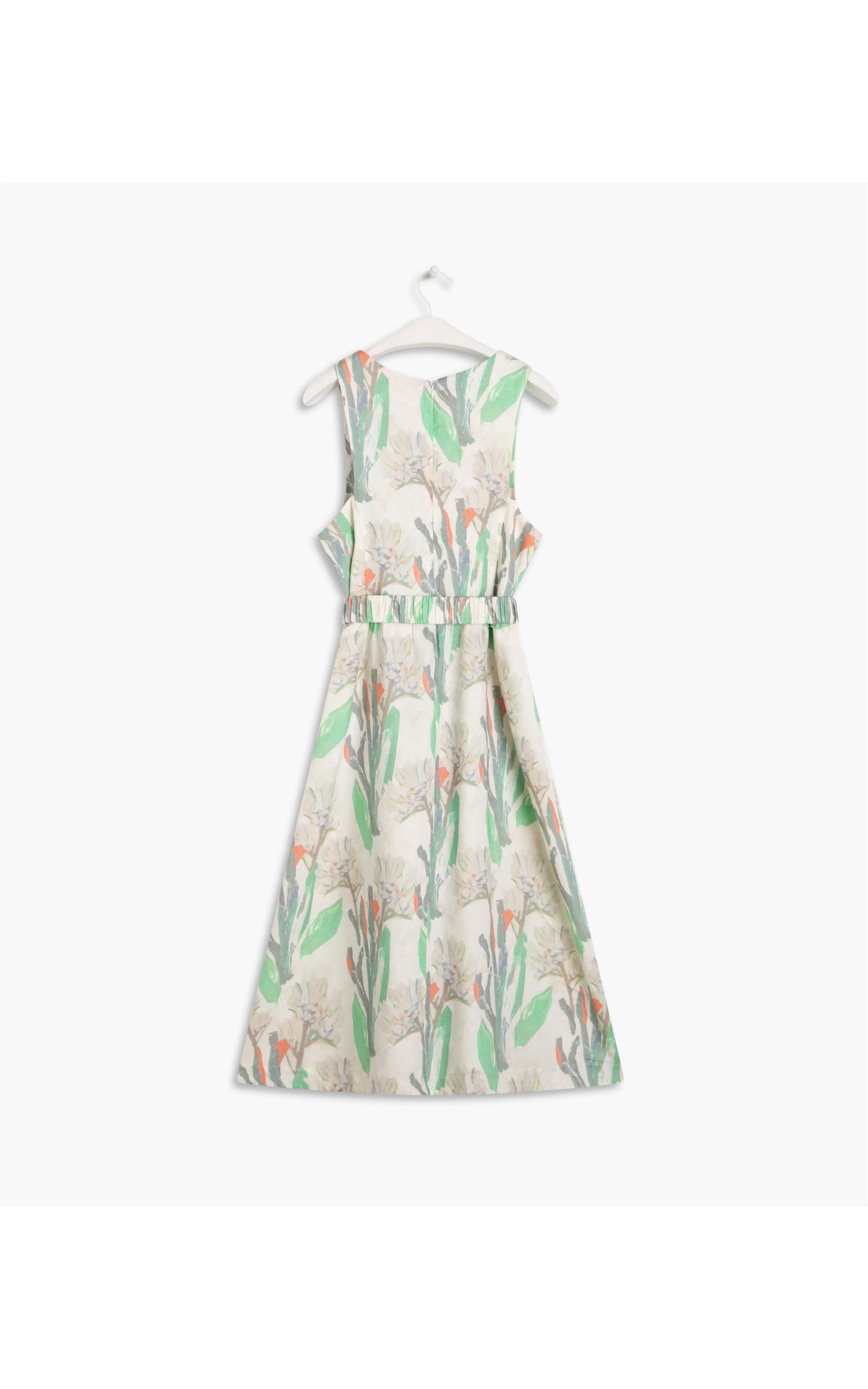 Vestido  Puro Linho Pistache  Est Canvas Flower Off White