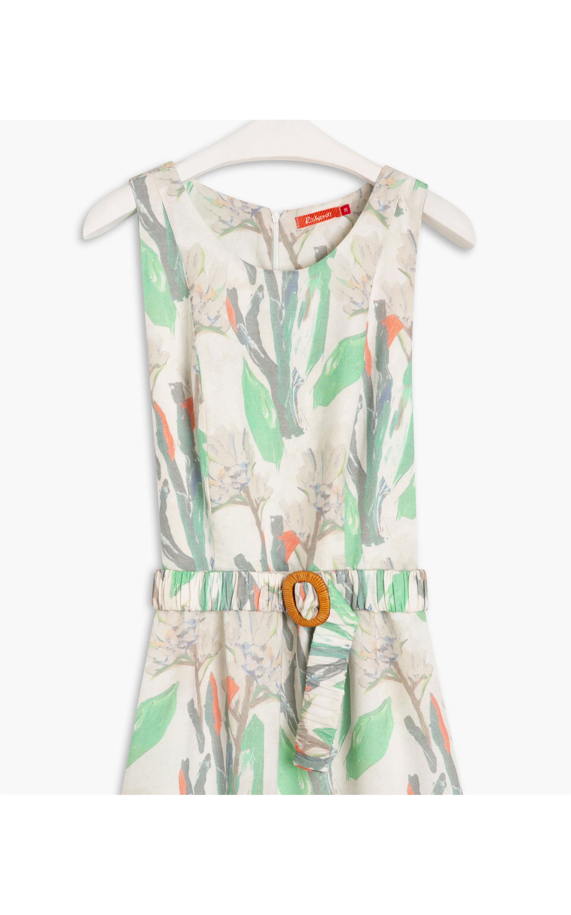 Vestido  Puro Linho Pistache  Est Canvas Flower Off White