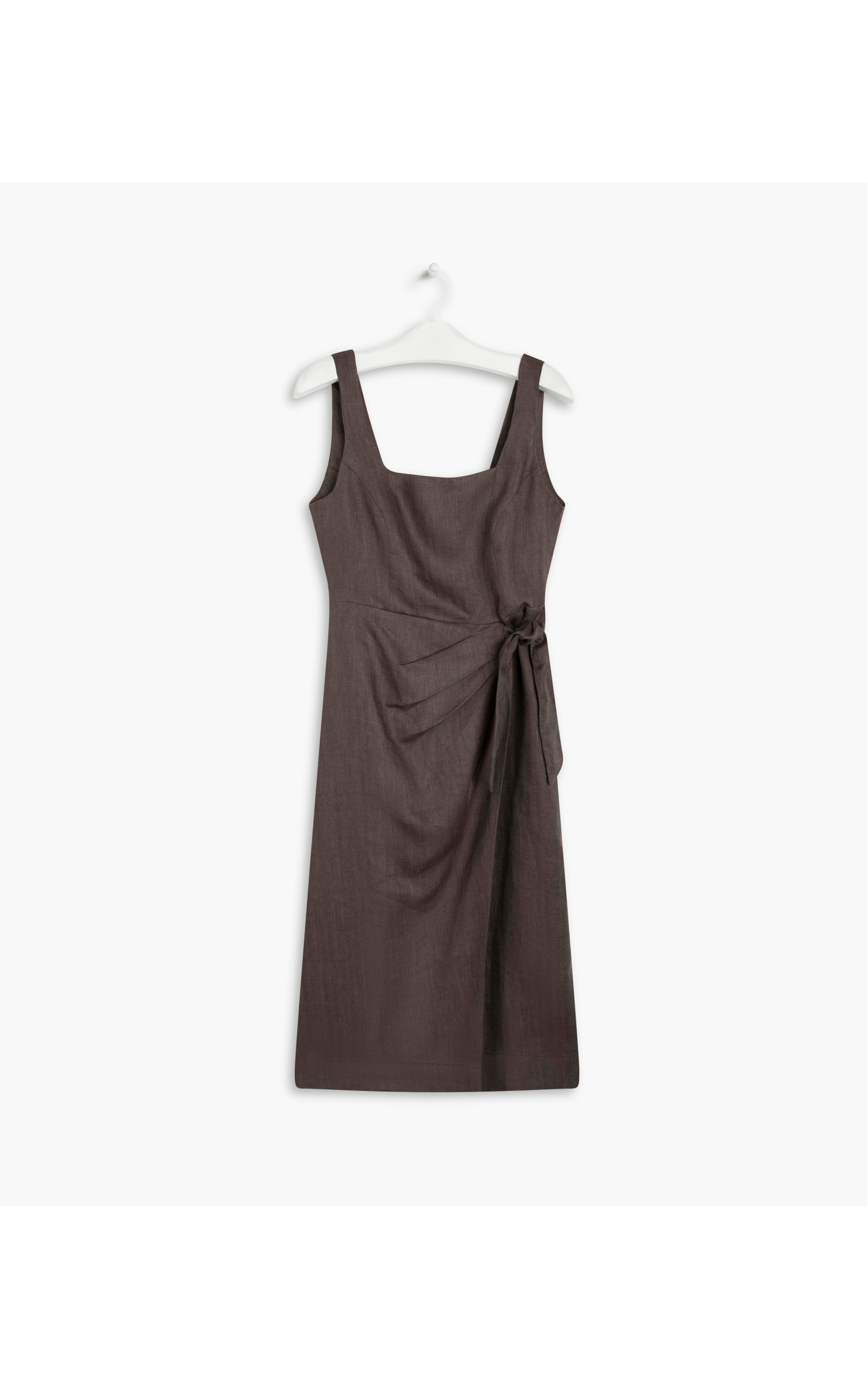 Vestido  Puro Linho Roma Fishbone Ft Grafite
