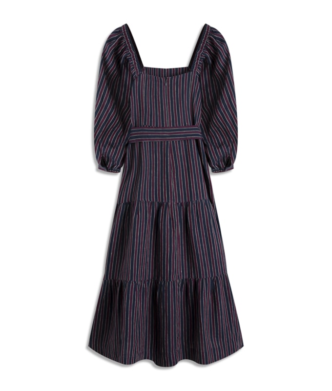 Vestido  Puro Linho Samira  Listrado Ft Marinho