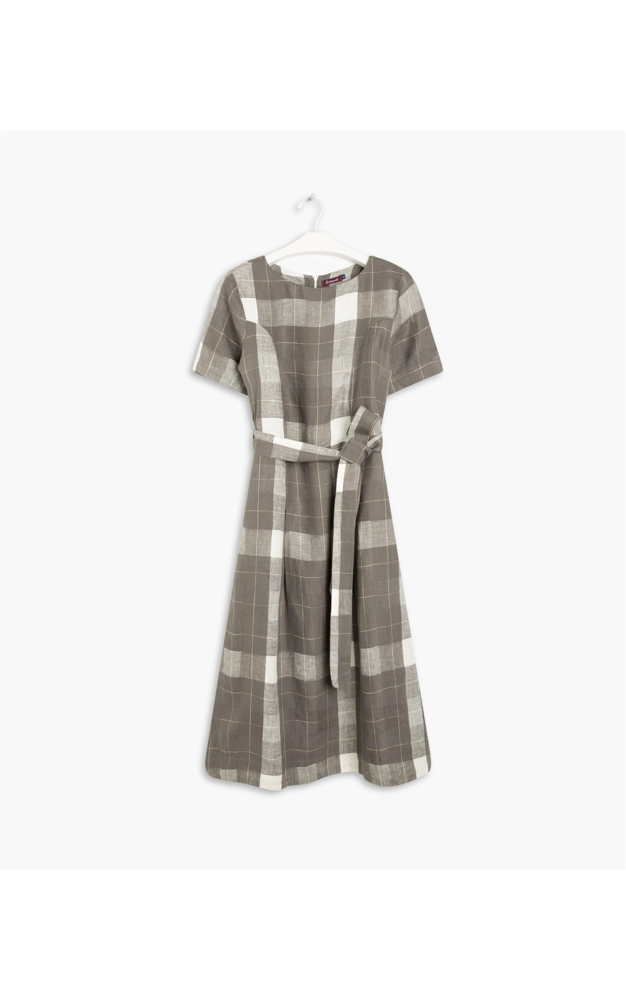 Vestido Puro Linho  Xadrez Ornella Silver Gray