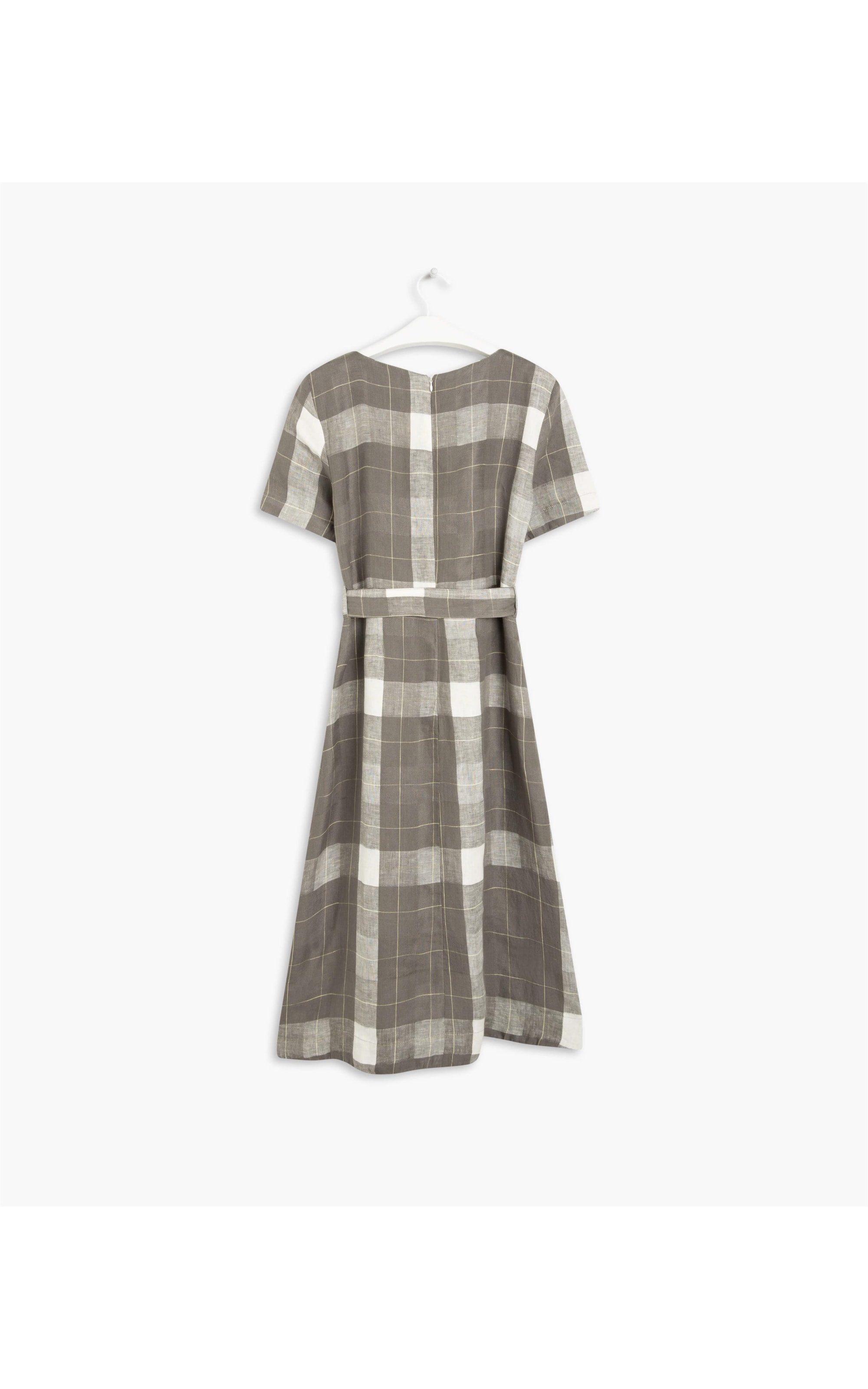 Vestido Puro Linho  Xadrez Ornella Silver Gray