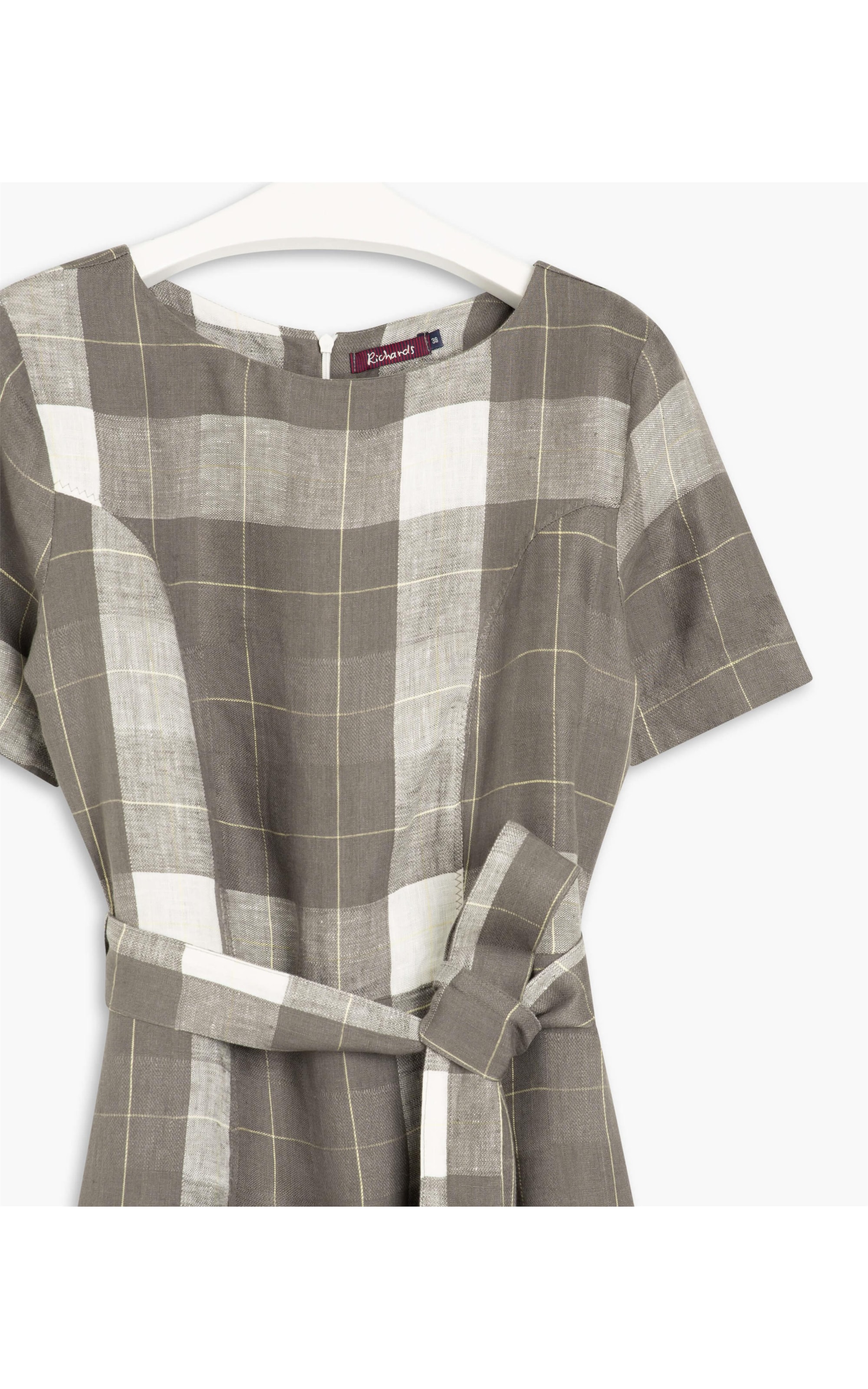 Vestido Puro Linho  Xadrez Ornella Silver Gray