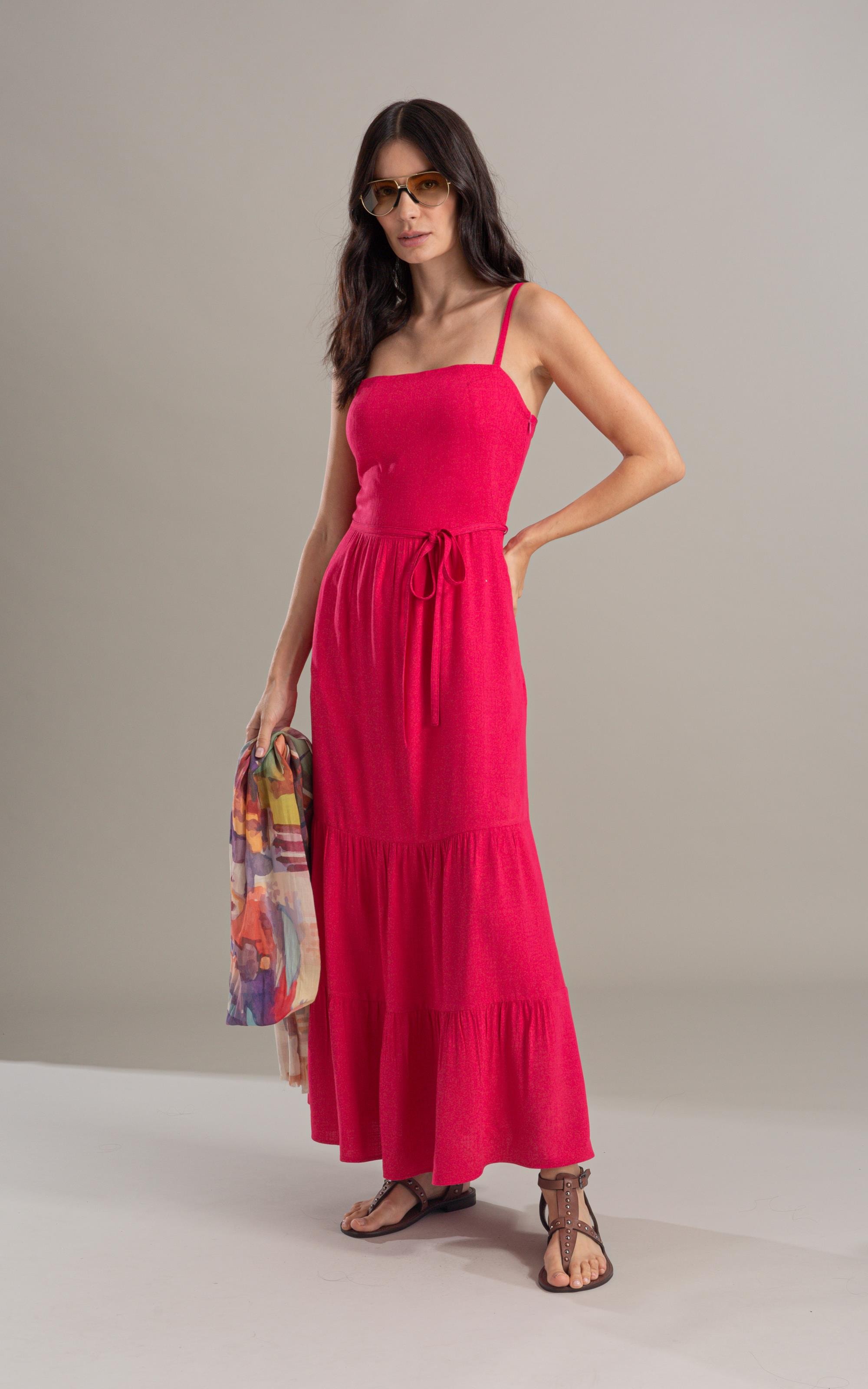 Vestido Rosa Jacquard Abacaxi Fucsia