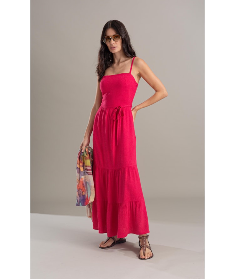 Vestido Rosa Jacquard Abacaxi Fucsia
