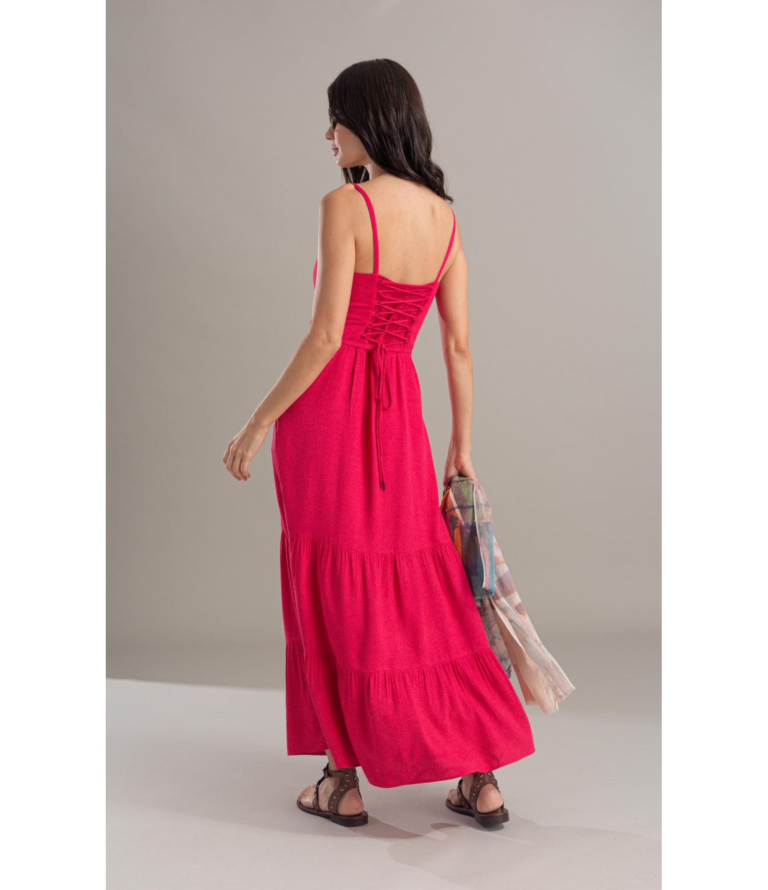 Vestido Rosa Jacquard Abacaxi Fucsia