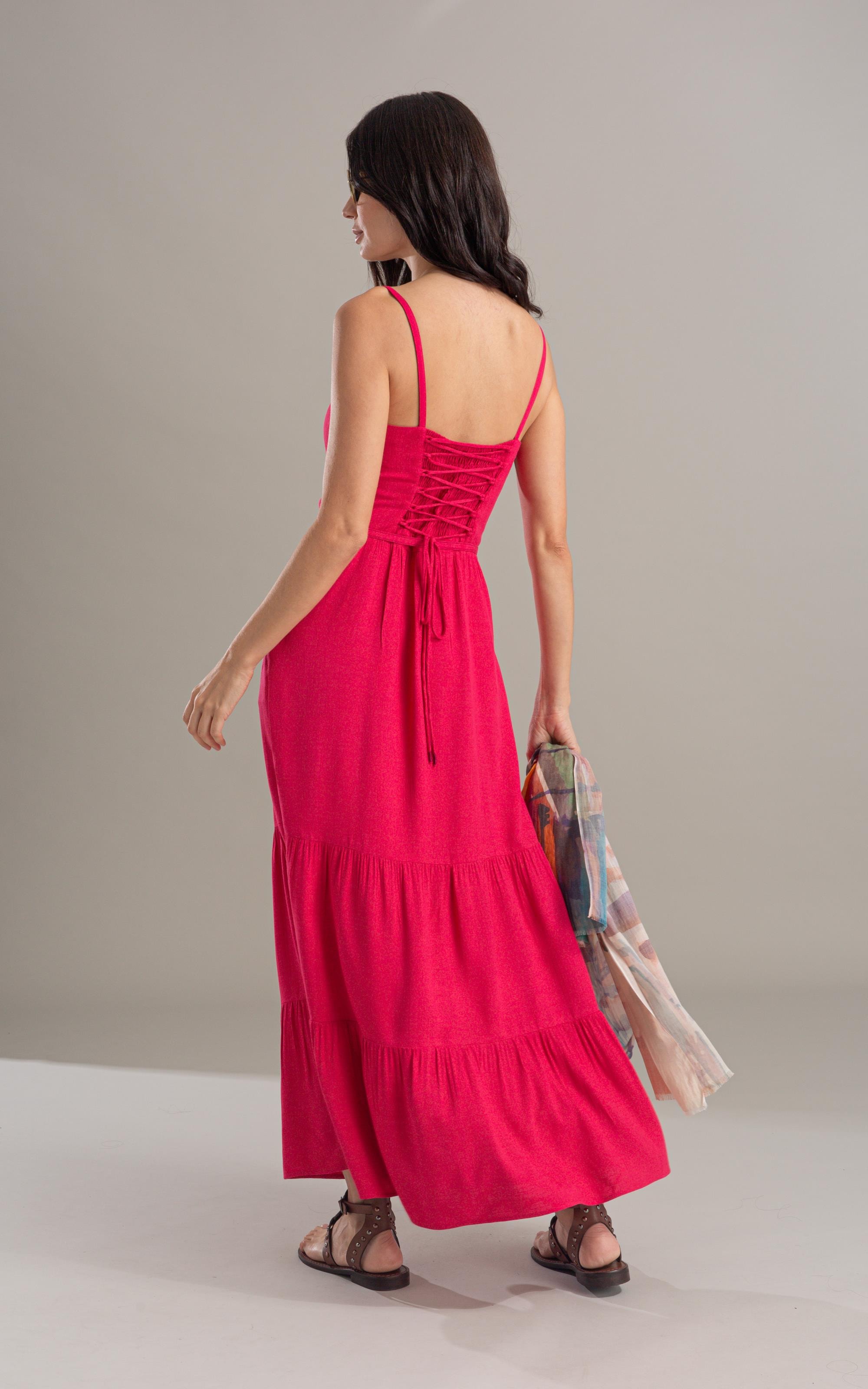 Vestido Rosa Jacquard Abacaxi Fucsia