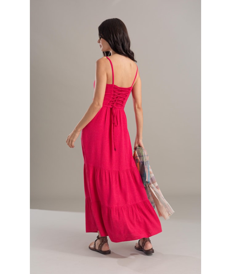 Vestido Rosa Jacquard Abacaxi Fucsia