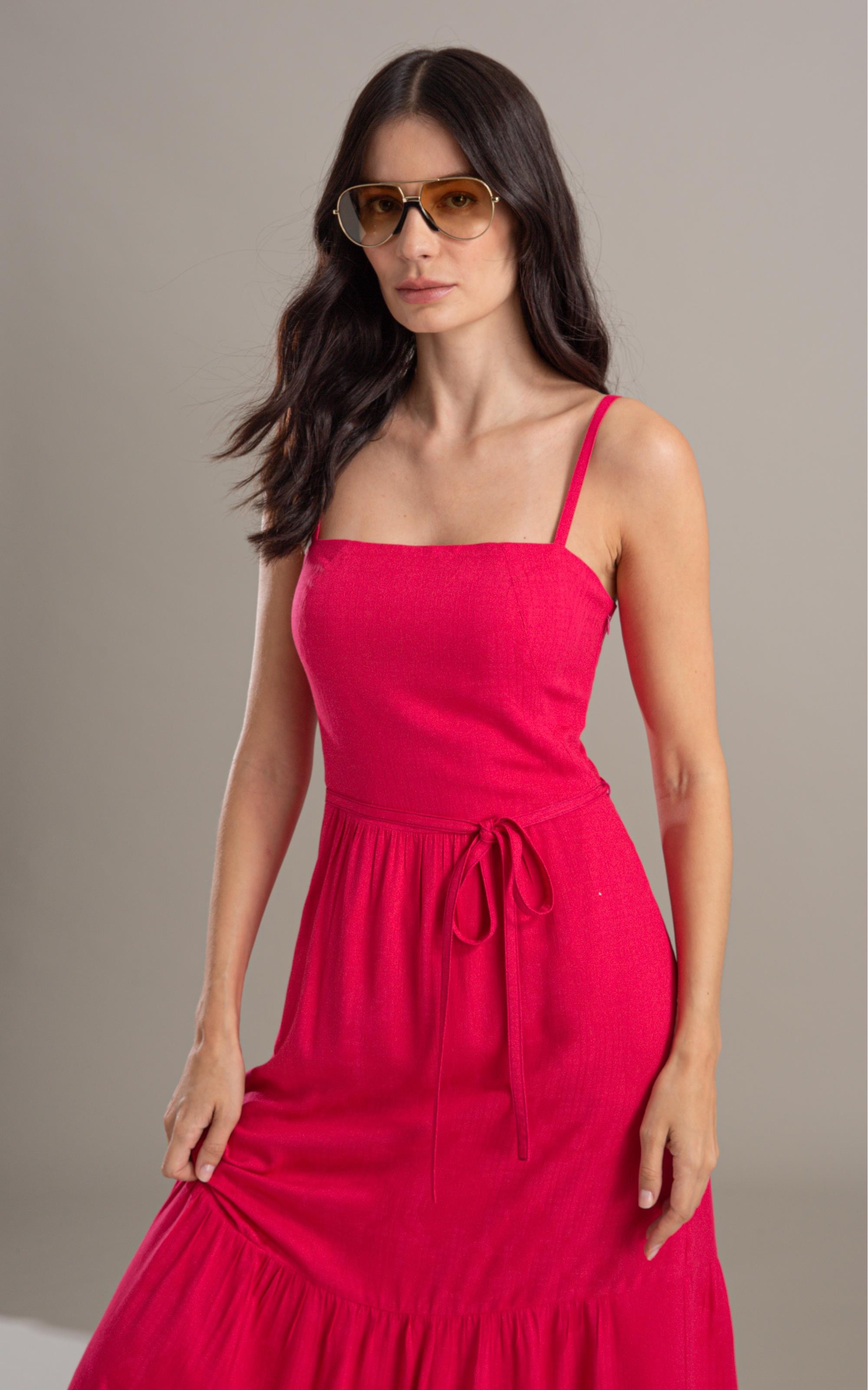 Vestido Rosa Jacquard Abacaxi Fucsia