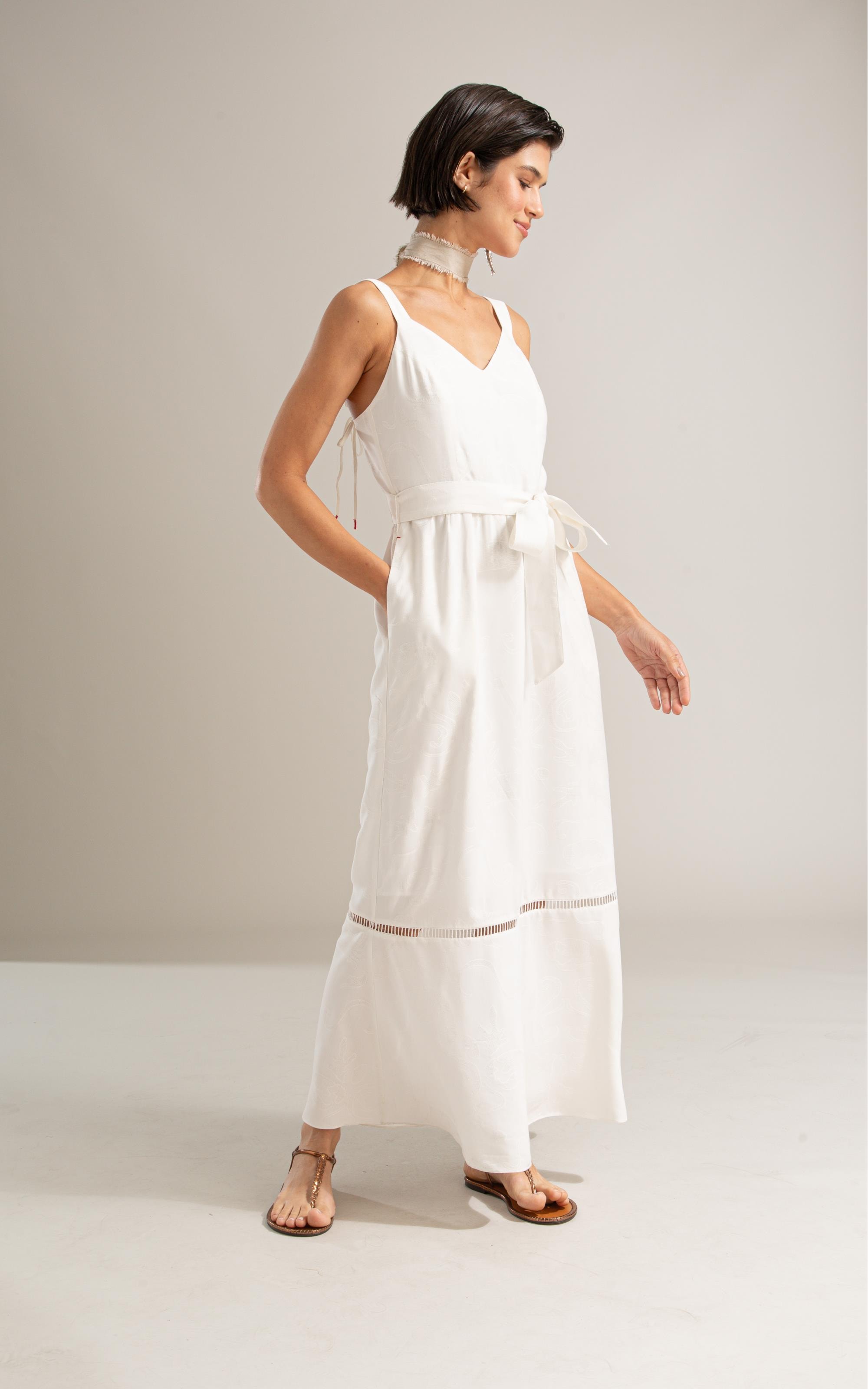Vestido Solana Viscose Jacquard Branco