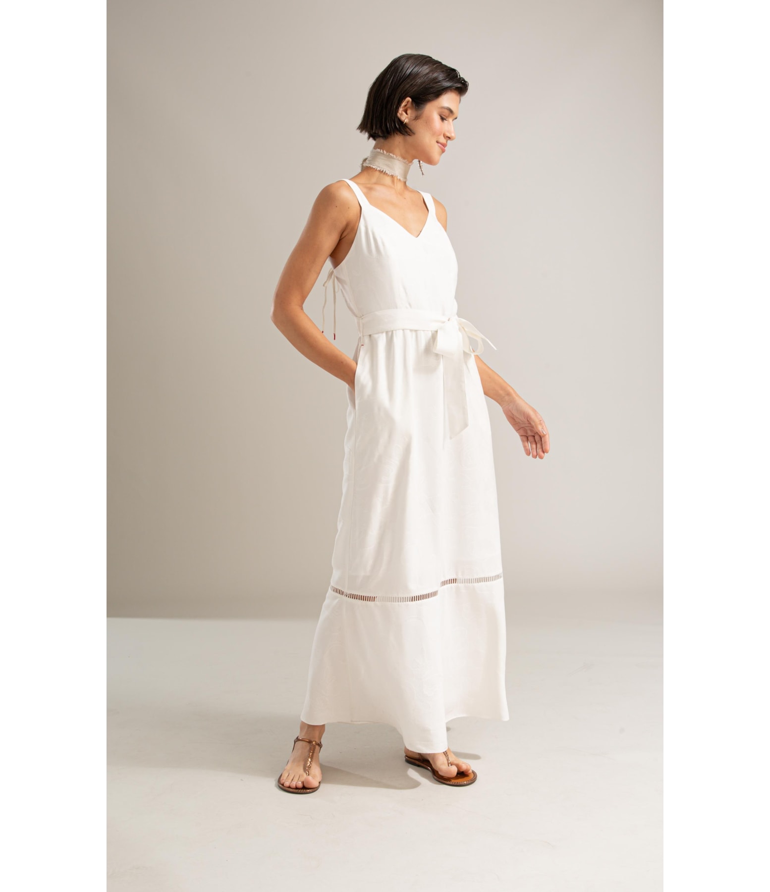 Vestido Solana Viscose Jacquard Branco